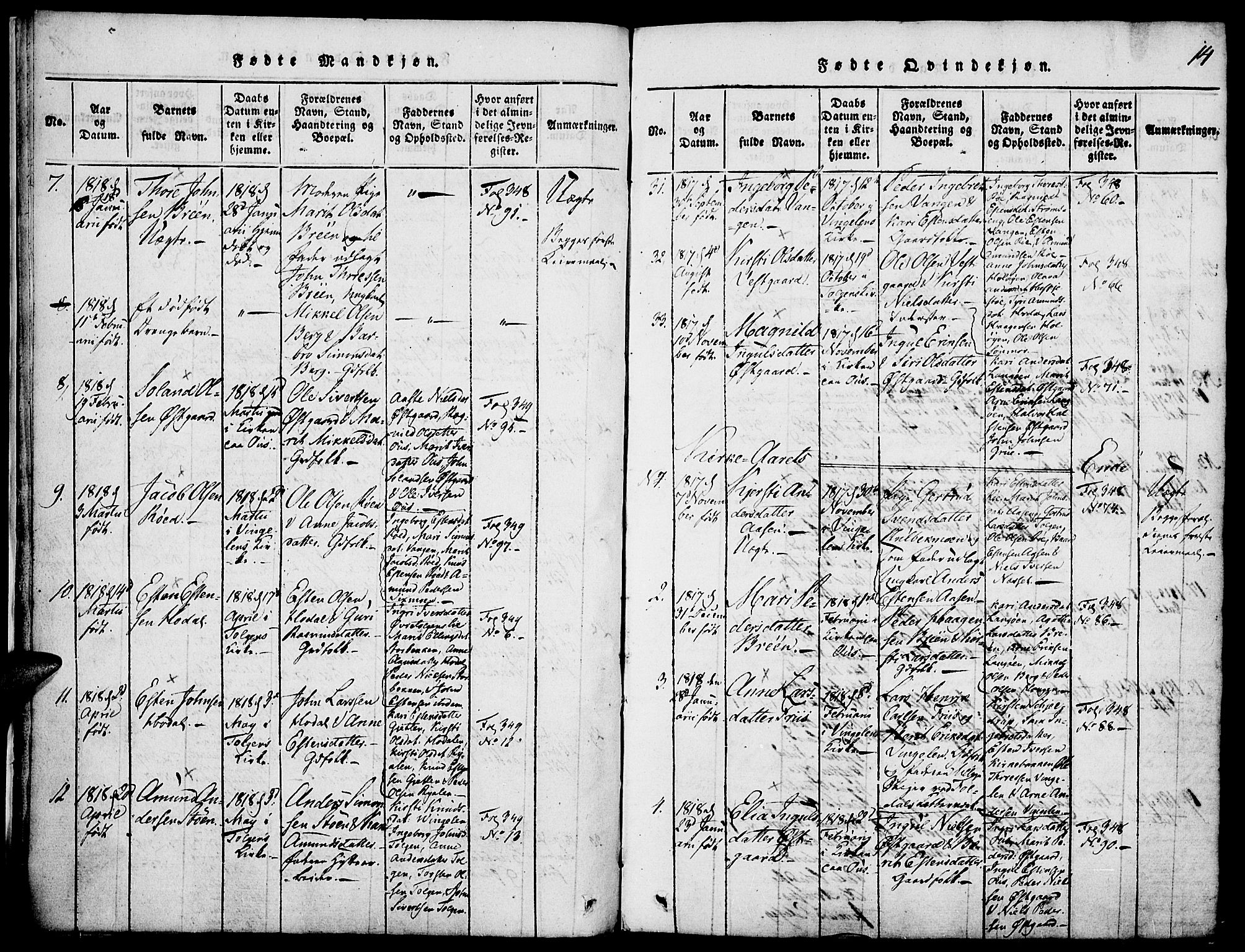 Tolga prestekontor, AV/SAH-PREST-062/K/L0004: Parish register (official) no. 4, 1815-1836, p. 14