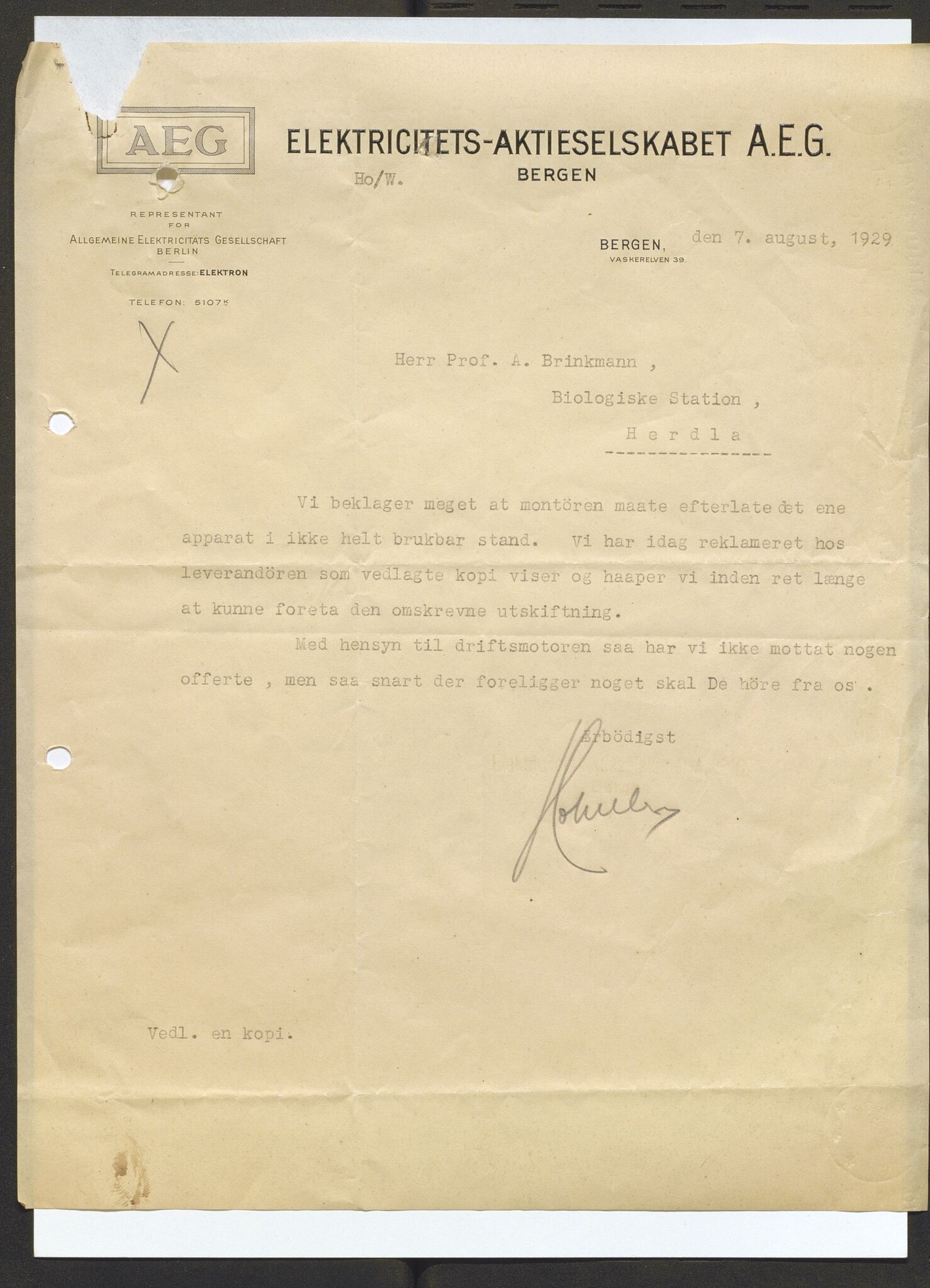 Bergens Museum, AV/SAB-A-17301/13/D/L0002: Korrespondanse , 1928-1940, p. 3