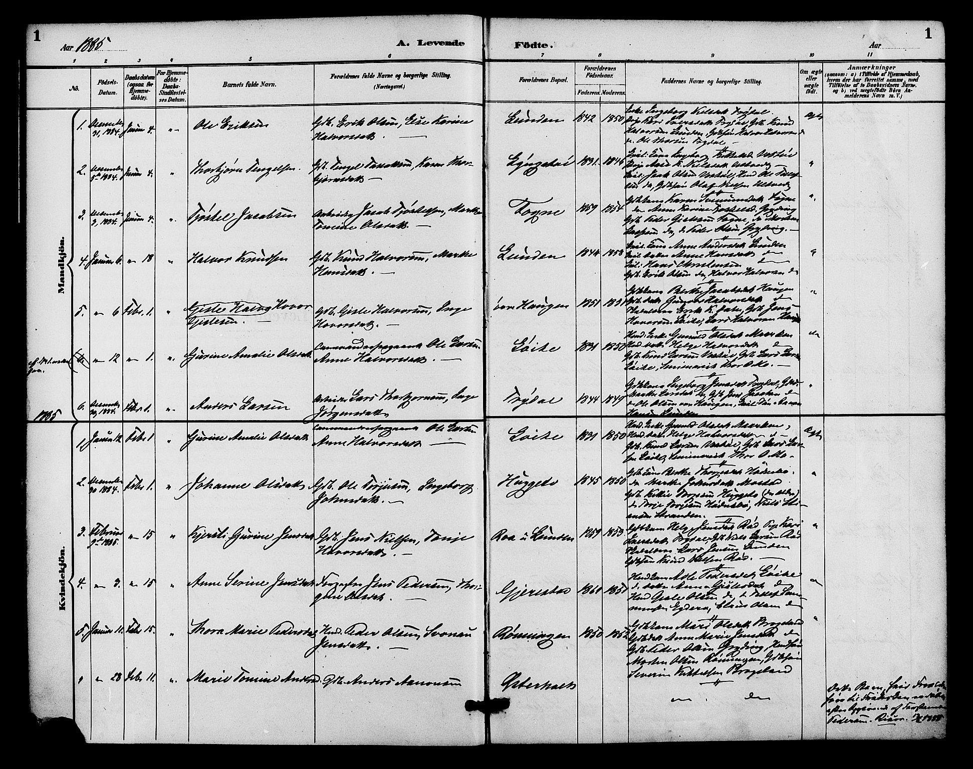 Gjerstad sokneprestkontor, AV/SAK-1111-0014/F/Fa/Faa/L0009: Parish register (official) no. A 9, 1885-1890, p. 1