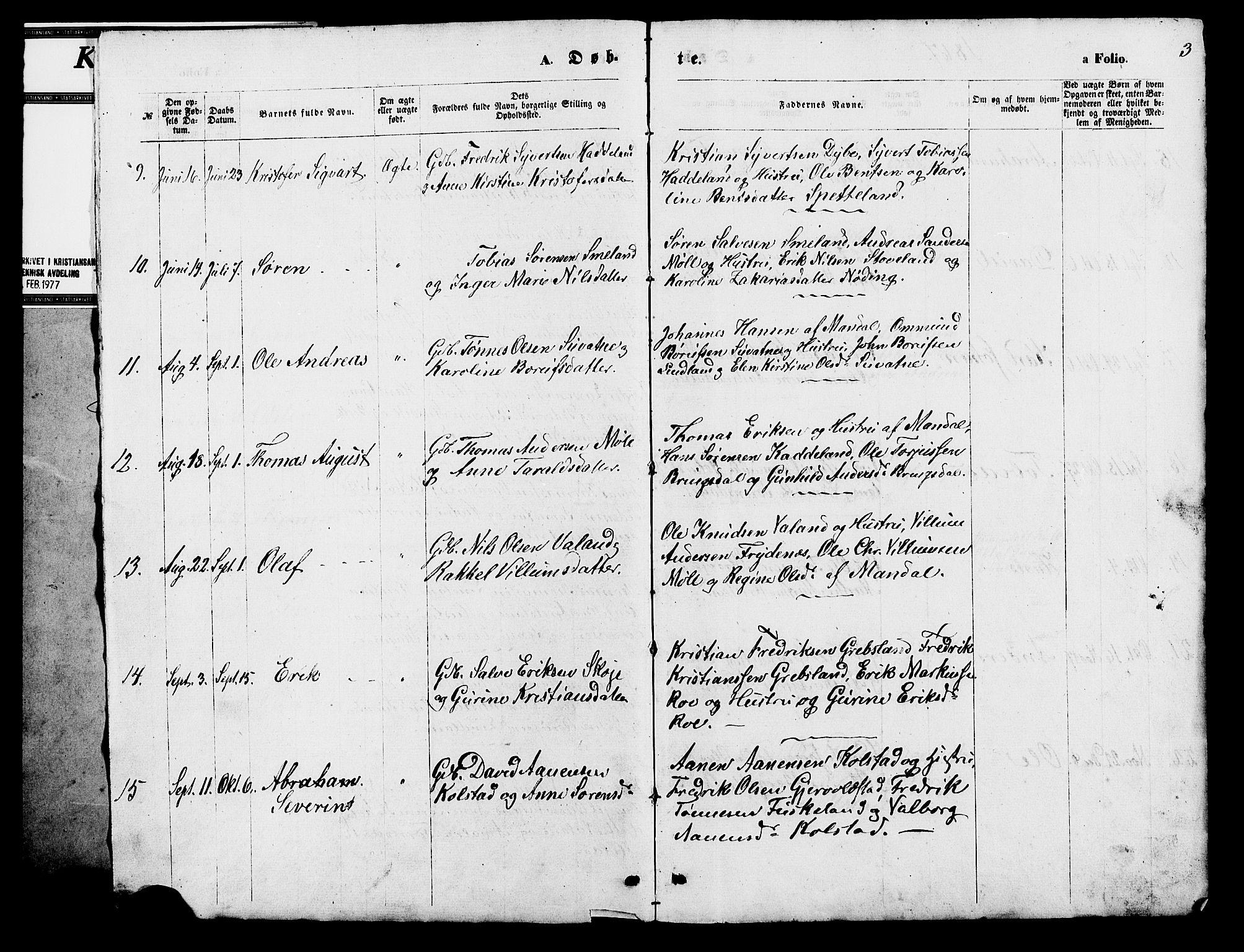 Holum sokneprestkontor, SAK/1111-0022/F/Fb/Fba/L0004: Parish register (copy) no. B 4, 1867-1890, p. 3