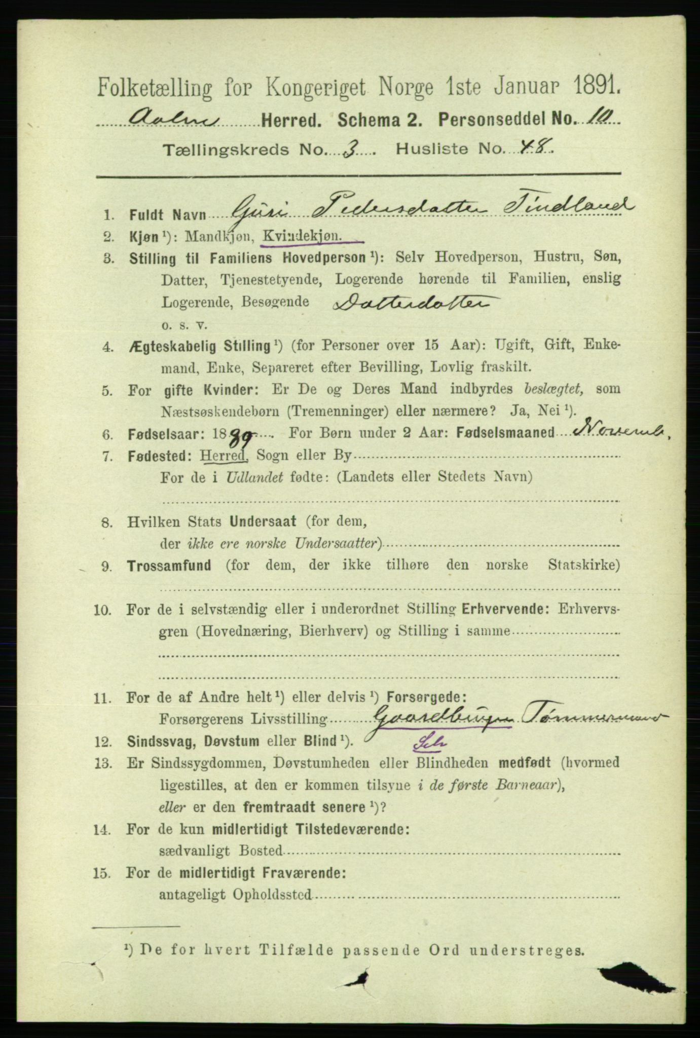 RA, 1891 census for 1644 Ålen, 1891, p. 1119