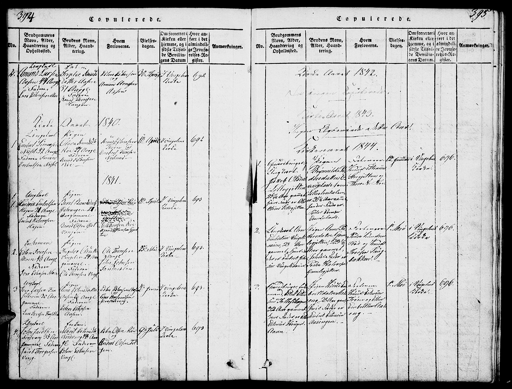 Tolga prestekontor, SAH/PREST-062/L/L0003: Parish register (copy) no. 3, 1815-1862, p. 394-395