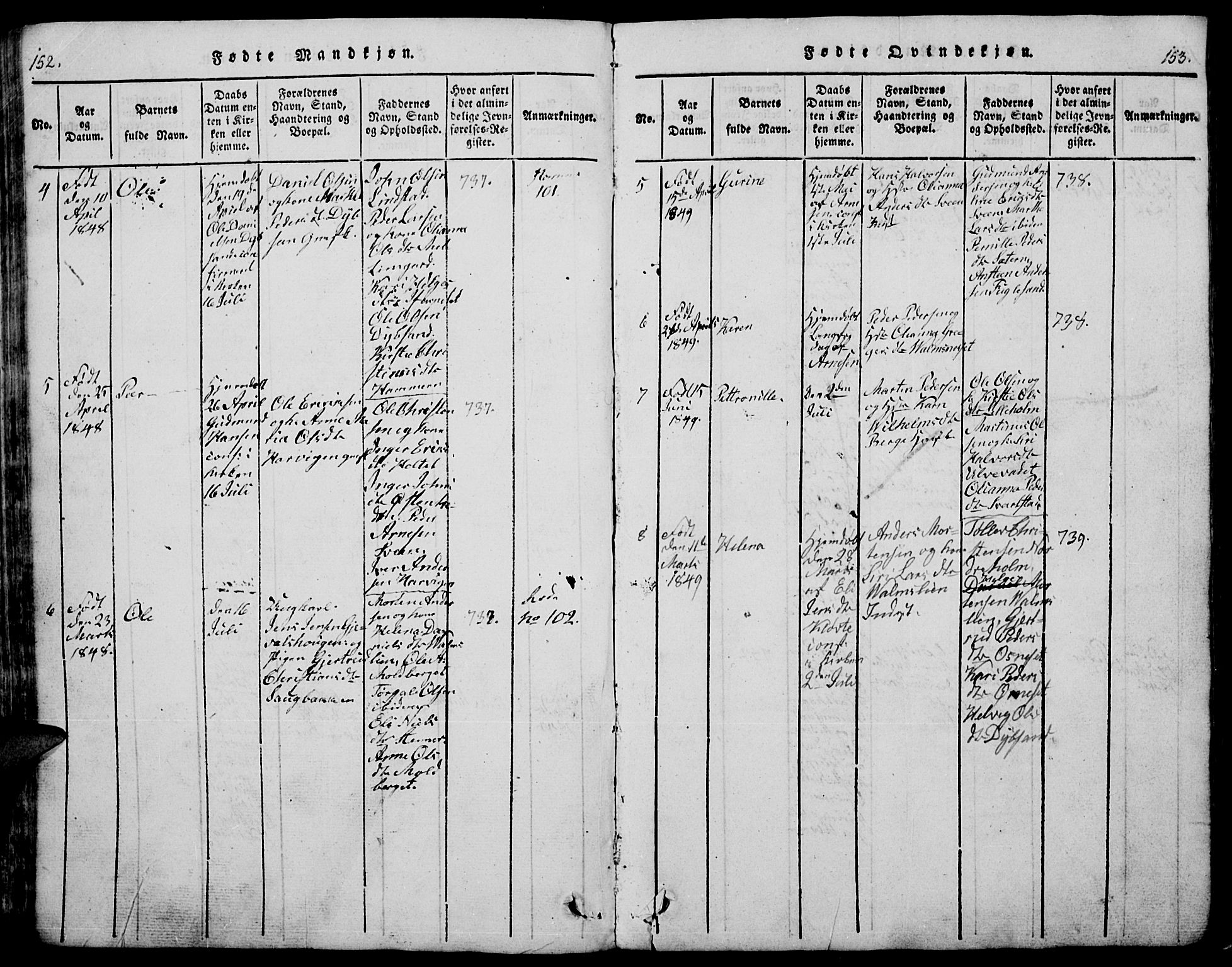 Trysil prestekontor, AV/SAH-PREST-046/H/Ha/Hab/L0005: Parish register (copy) no. 5, 1814-1877, p. 152-153