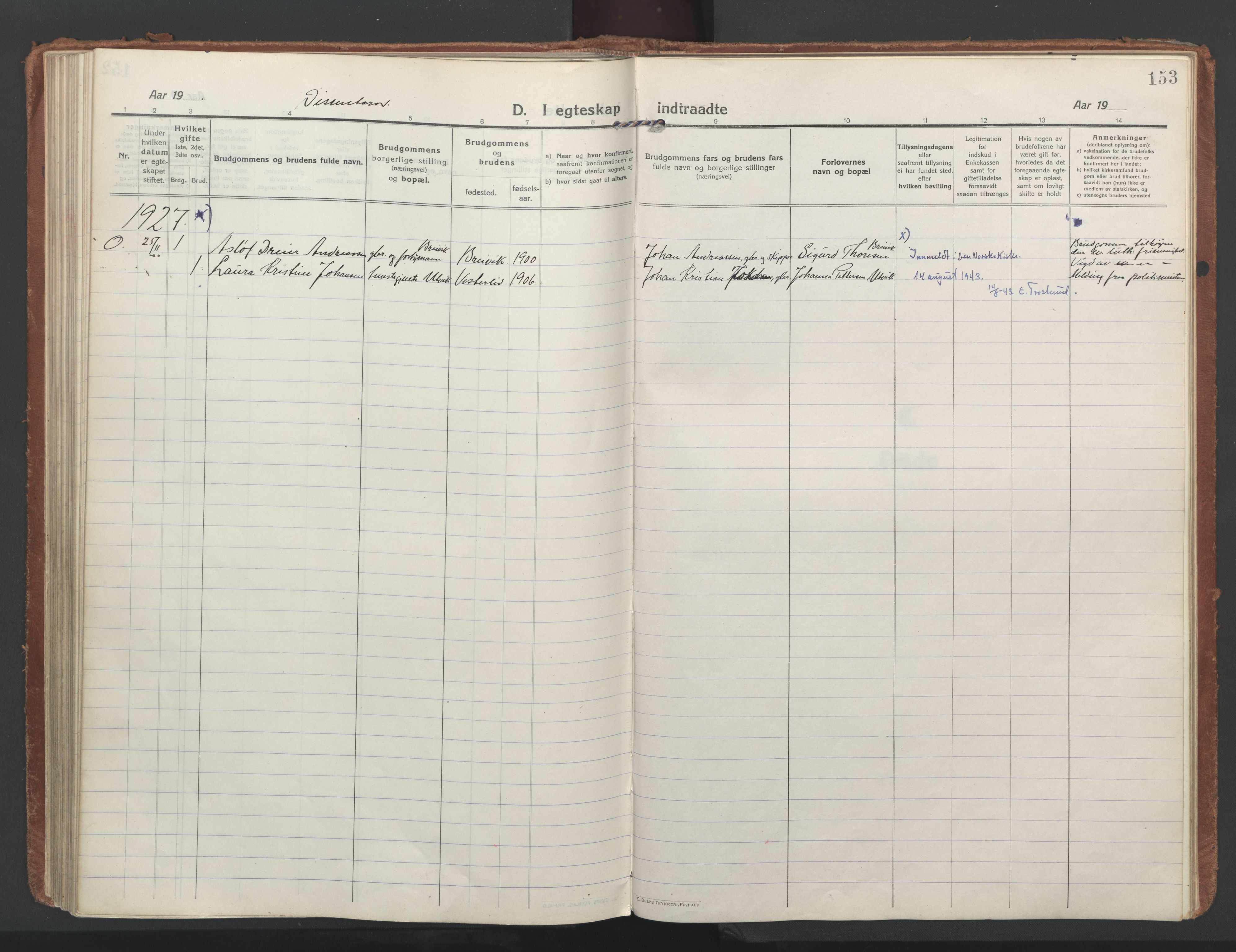 Ministerialprotokoller, klokkerbøker og fødselsregistre - Nordland, SAT/A-1459/852/L0748: Parish register (official) no. 852A18, 1913-1932, p. 153