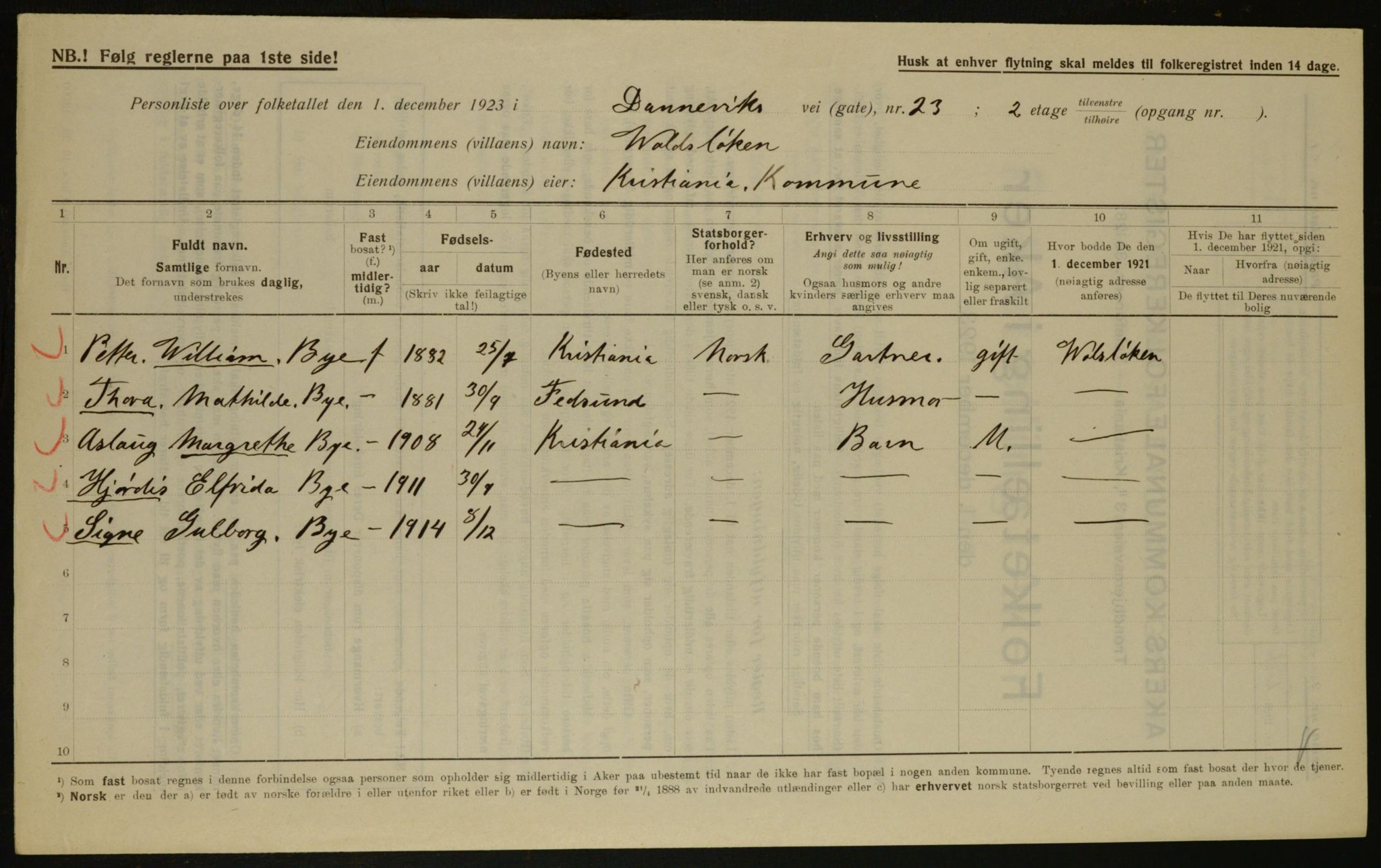 , Municipal Census 1923 for Aker, 1923, p. 9019