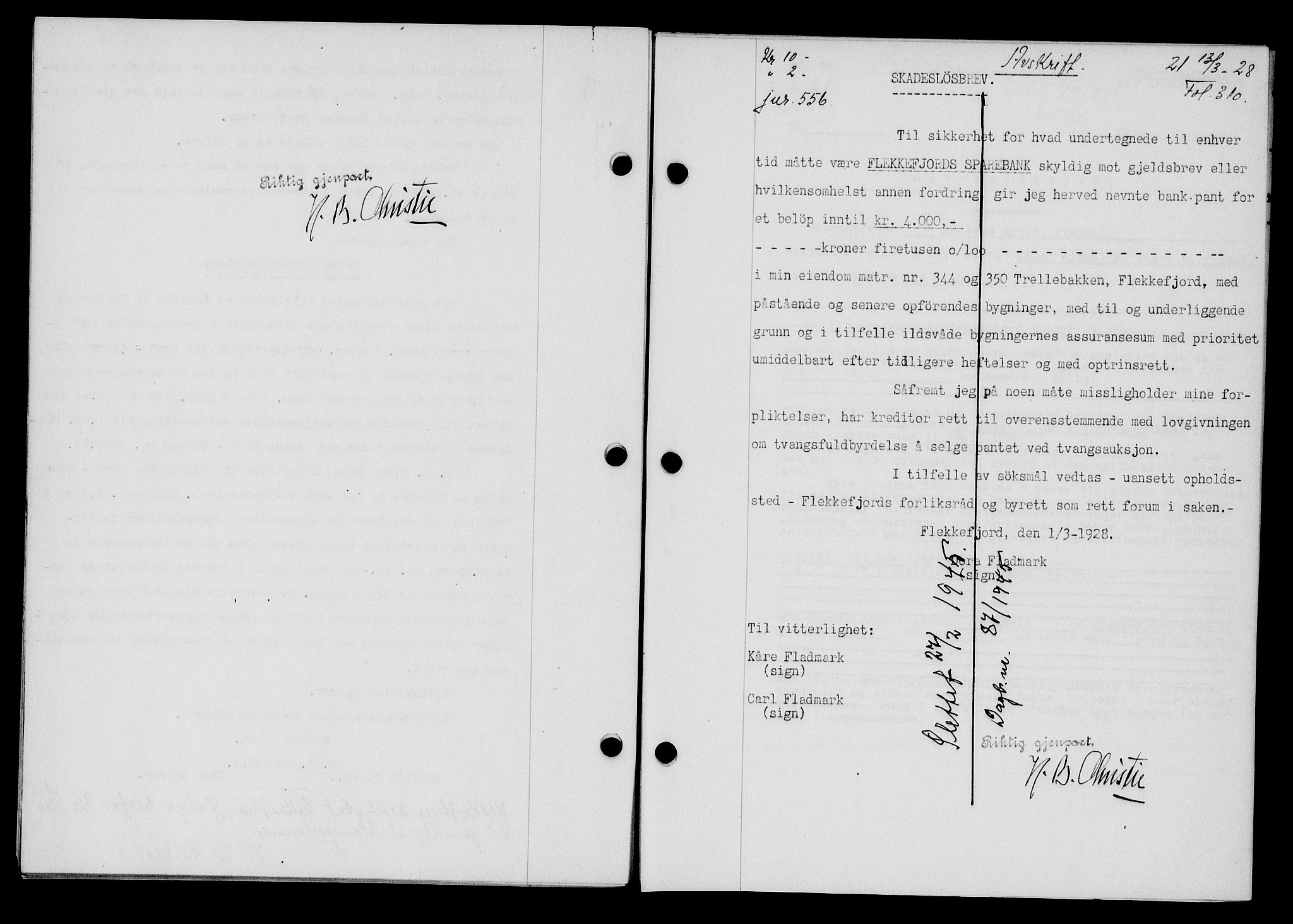 Flekkefjord sorenskriveri, SAK/1221-0001/G/Gb/Gba/L0044: Mortgage book no. 42, 1928-1929, Deed date: 13.03.1928