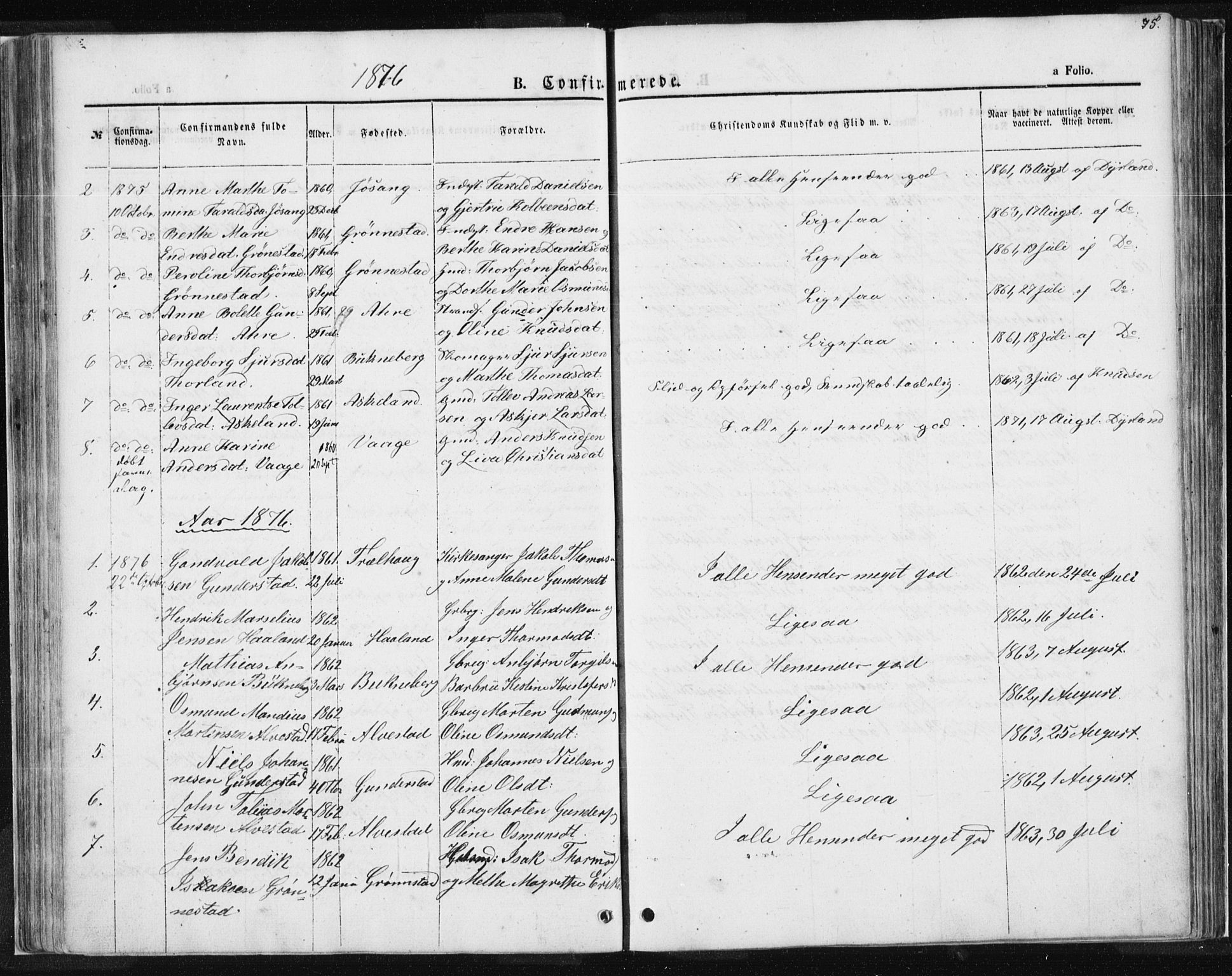 Tysvær sokneprestkontor, AV/SAST-A -101864/H/Ha/Haa/L0004: Parish register (official) no. A 4, 1857-1878, p. 75
