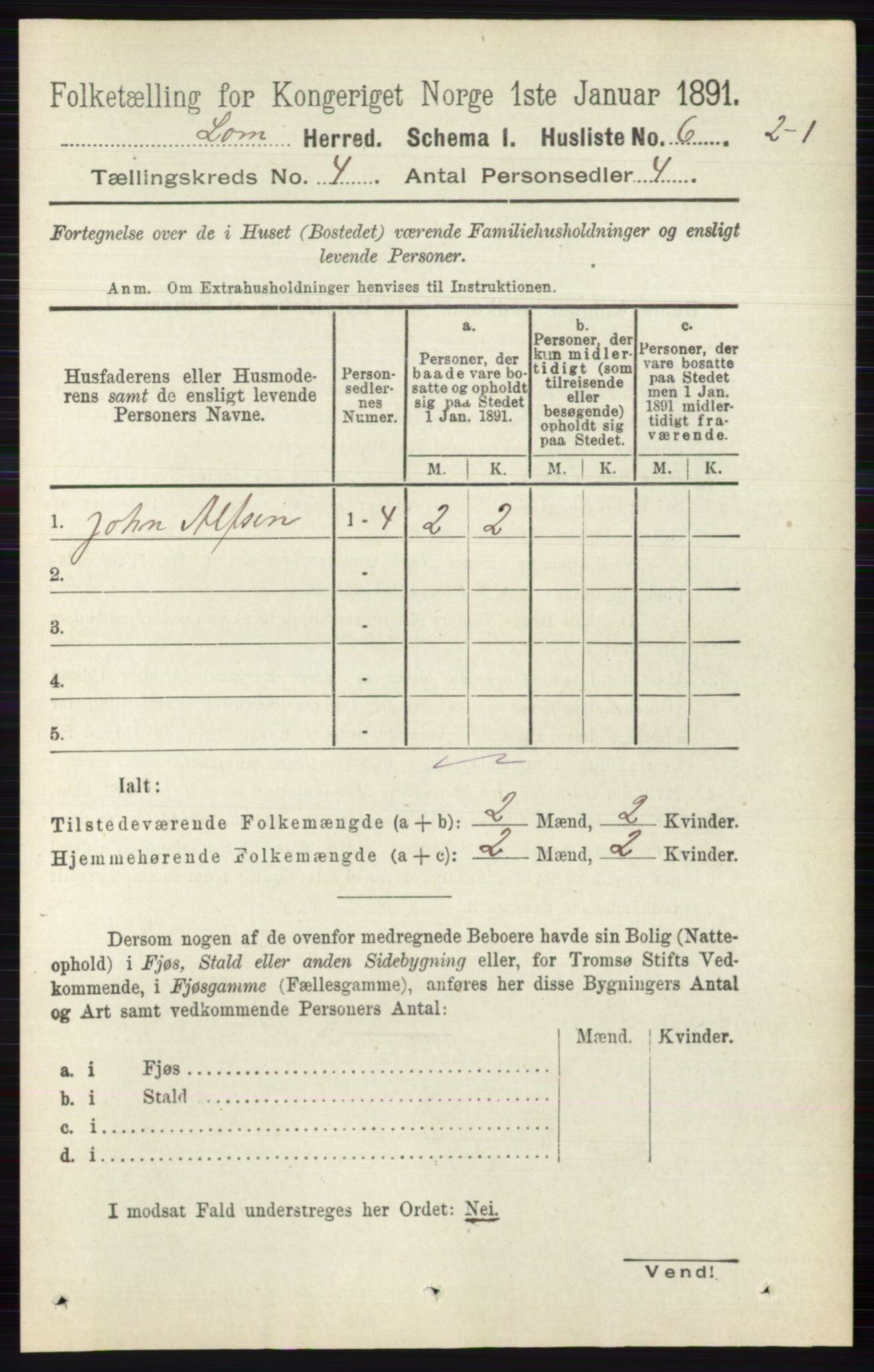 RA, 1891 census for 0514 Lom, 1891, p. 1461