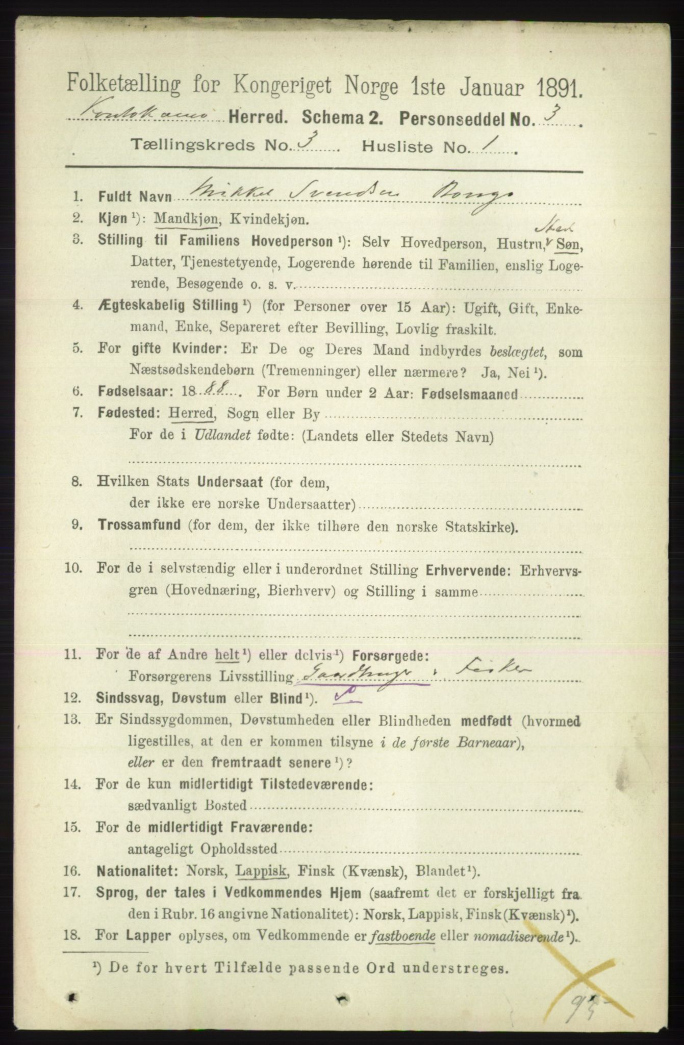 RA, 1891 census for 2011 Kautokeino, 1891, p. 713