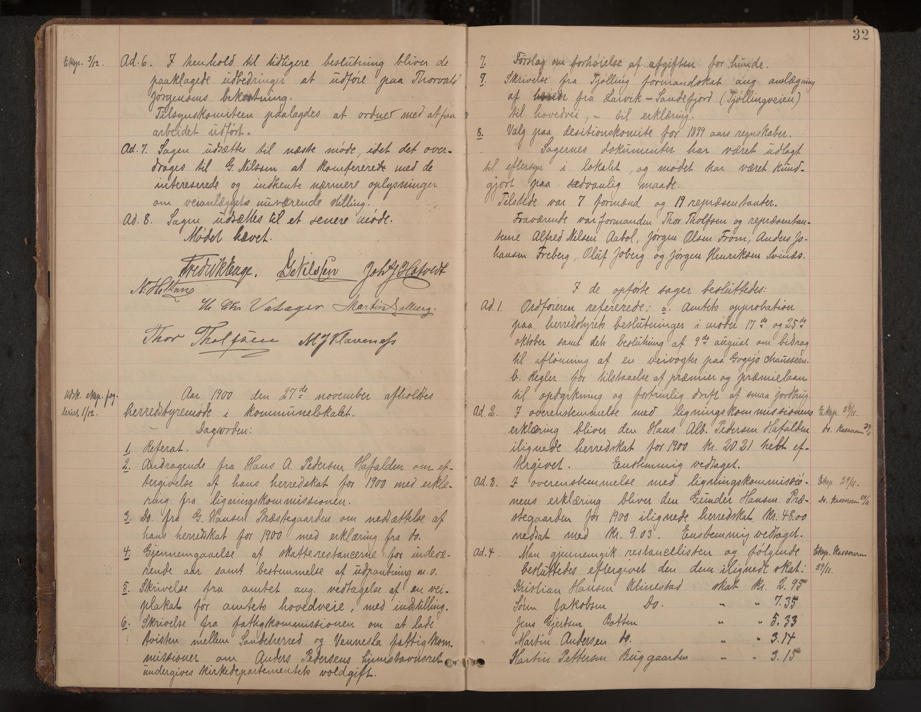 Sandar formannskap og sentraladministrasjon, IKAK/0724021/A/Aa/L0003: Møtebok med register, 1900-1907, p. 32