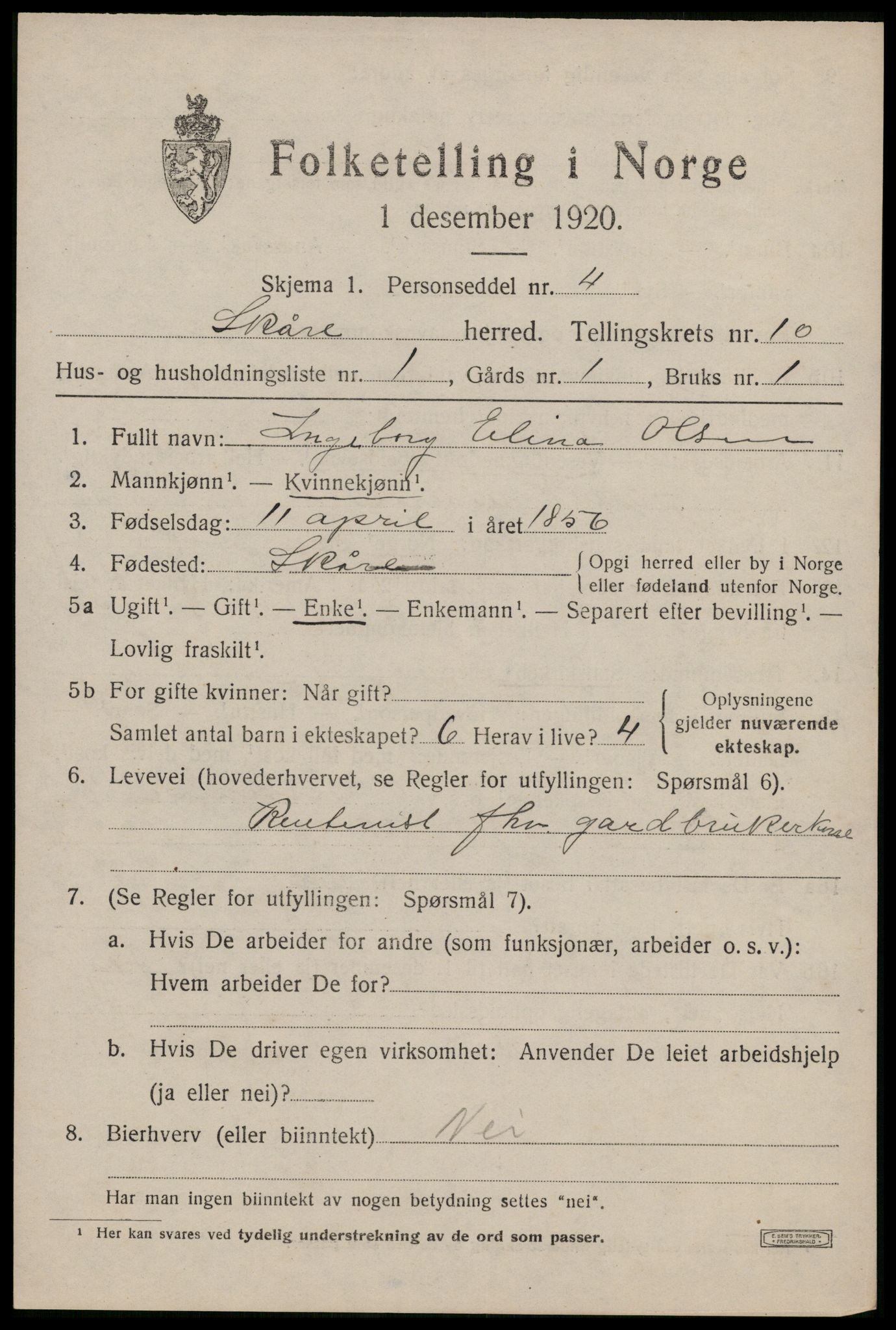 SAST, 1920 census for Skåre, 1920, p. 7864