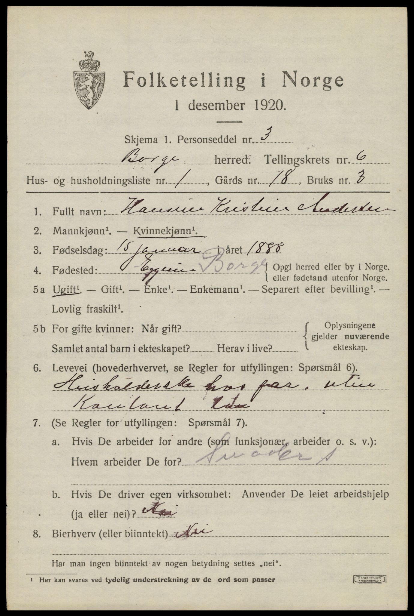 SAT, 1920 census for Borge, 1920, p. 5683