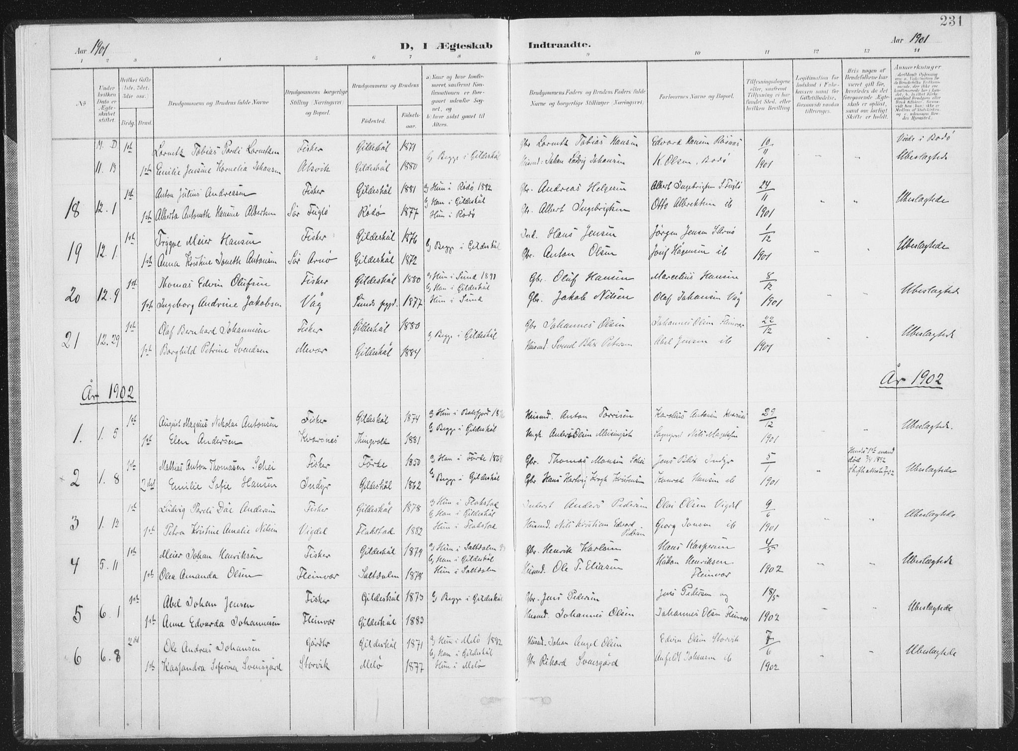 Ministerialprotokoller, klokkerbøker og fødselsregistre - Nordland, AV/SAT-A-1459/805/L0103: Parish register (official) no. 805A08II, 1900-1909, p. 231