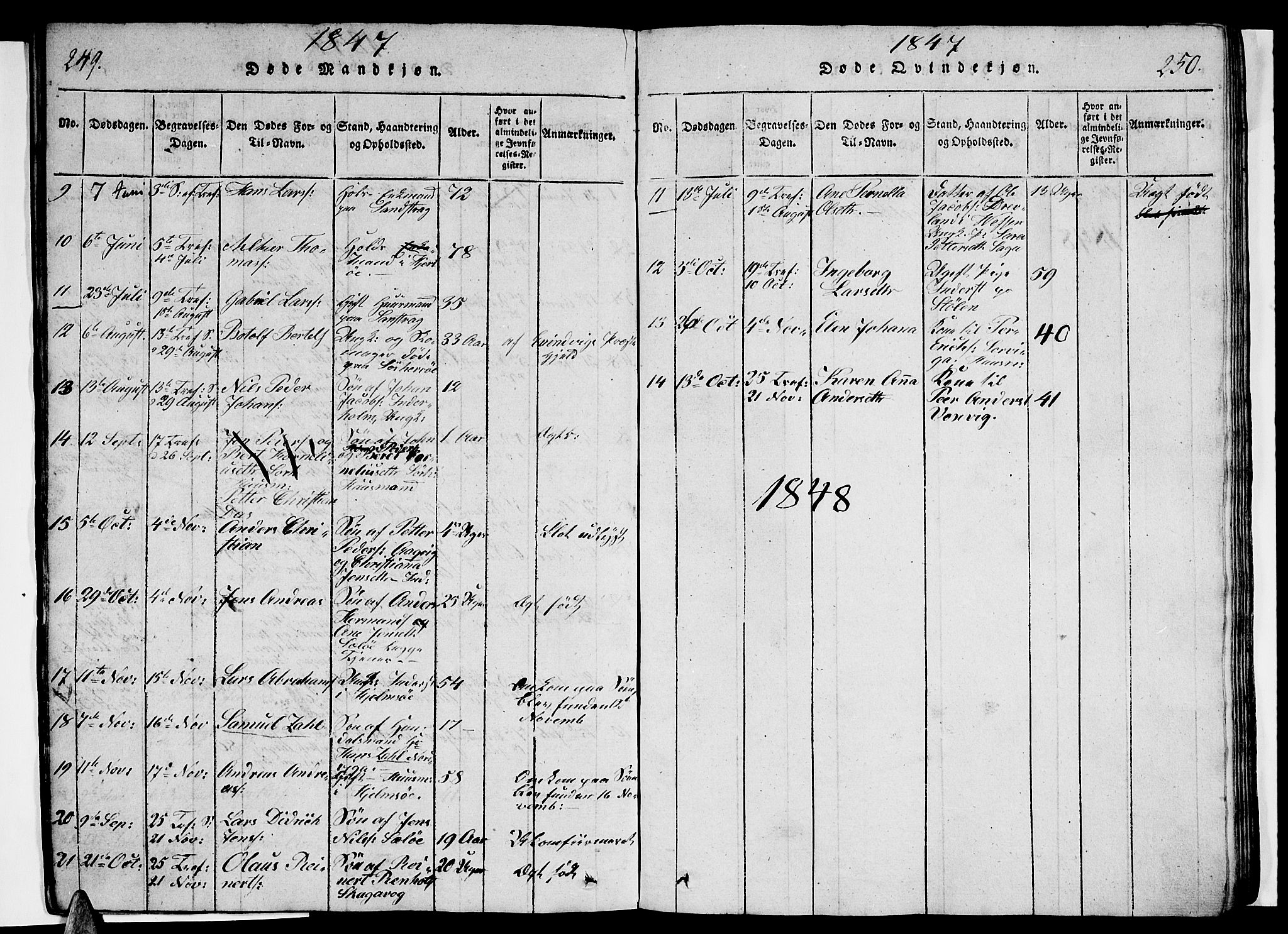 Ministerialprotokoller, klokkerbøker og fødselsregistre - Nordland, AV/SAT-A-1459/834/L0510: Parish register (copy) no. 834C01, 1820-1847, p. 249-250