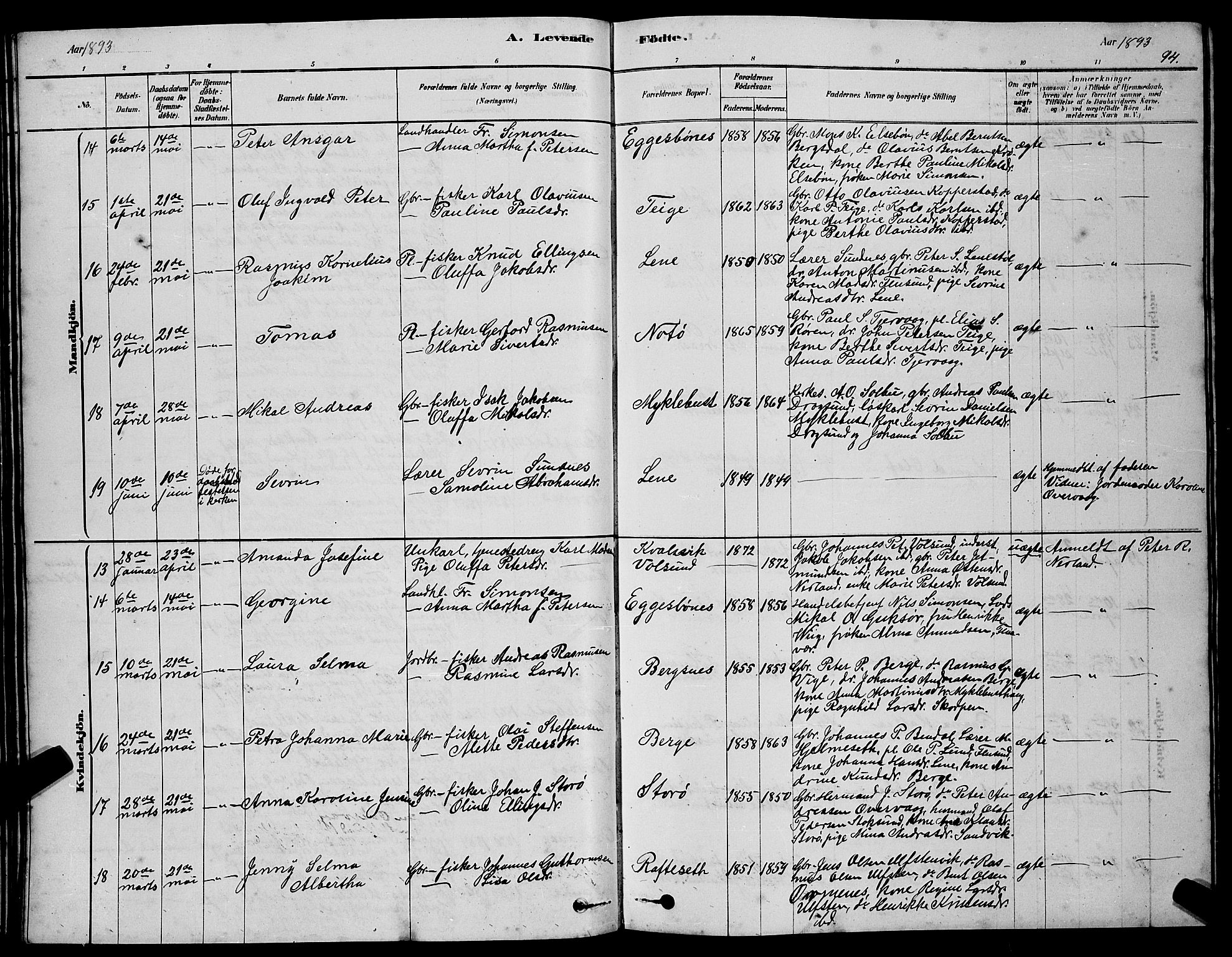 Ministerialprotokoller, klokkerbøker og fødselsregistre - Møre og Romsdal, SAT/A-1454/507/L0081: Parish register (copy) no. 507C04, 1878-1898, p. 94