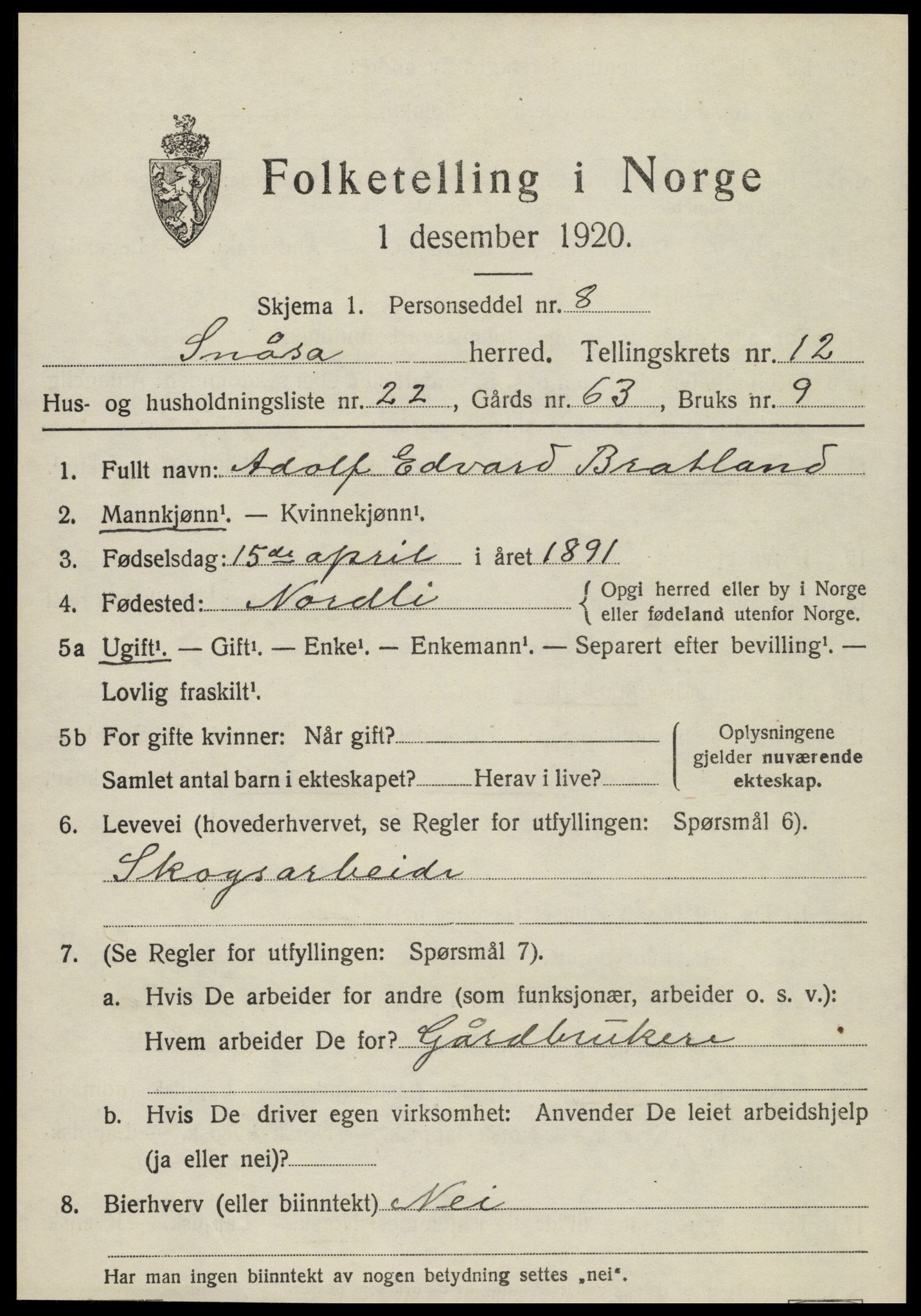 SAT, 1920 census for Snåsa, 1920, p. 5474