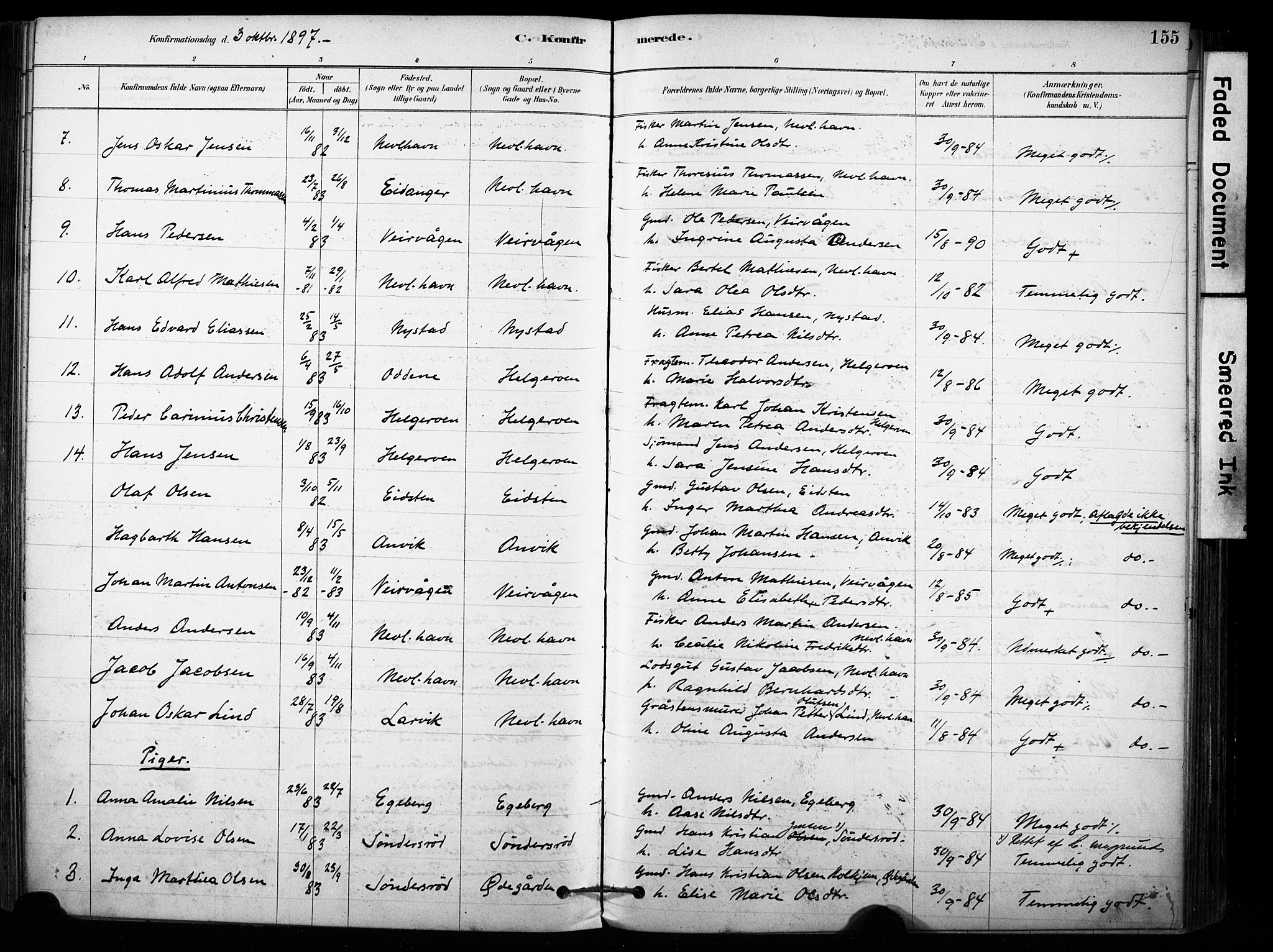 Brunlanes kirkebøker, AV/SAKO-A-342/F/Fb/L0001: Parish register (official) no. II 1, 1878-1899, p. 155