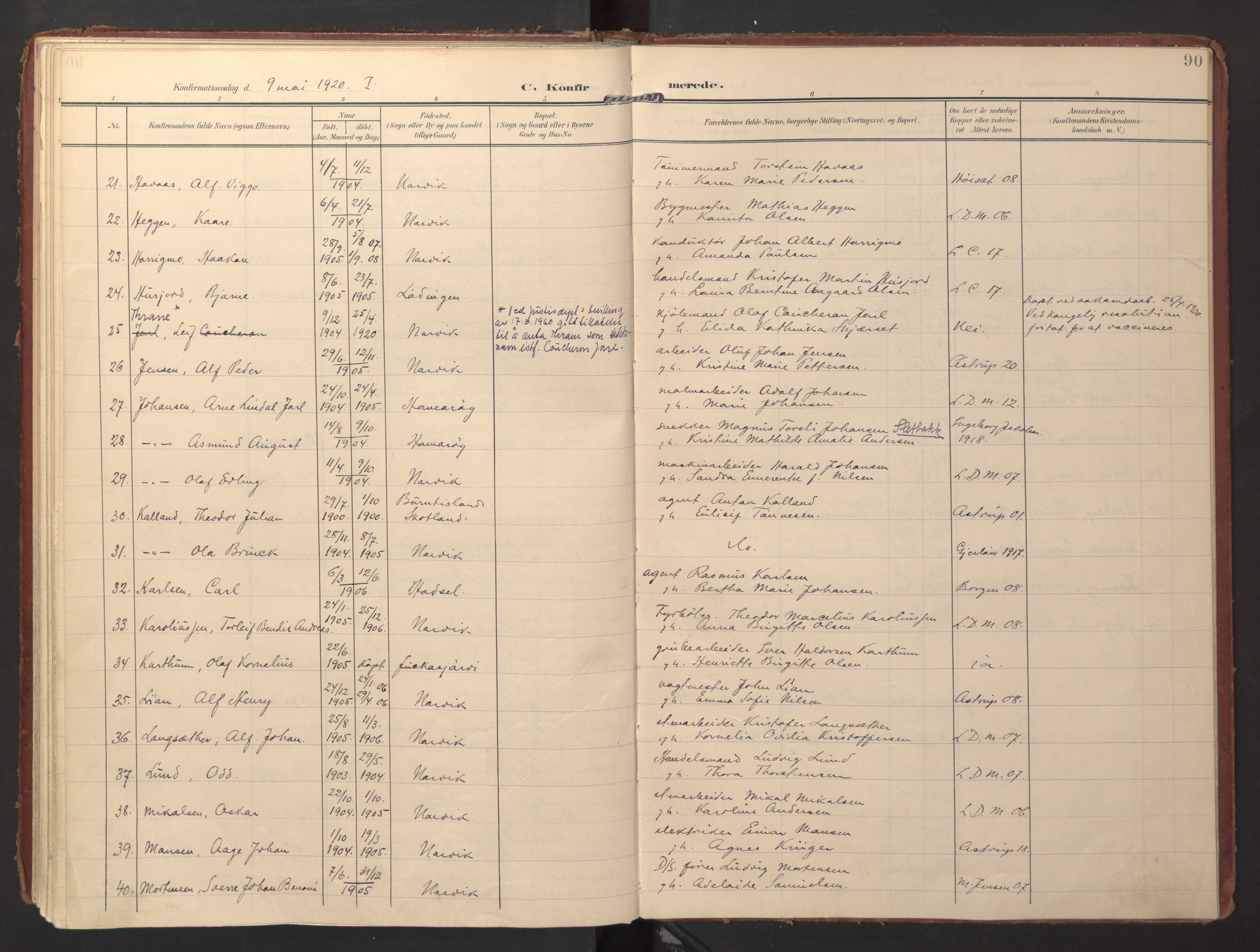 Ministerialprotokoller, klokkerbøker og fødselsregistre - Nordland, AV/SAT-A-1459/871/L0998: Parish register (official) no. 871A14, 1902-1921, p. 90