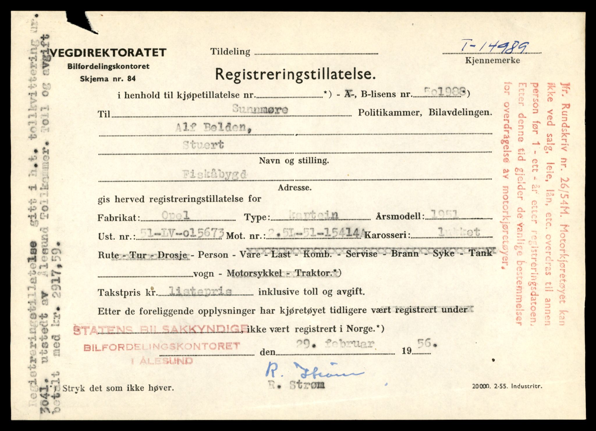 Møre og Romsdal vegkontor - Ålesund trafikkstasjon, SAT/A-4099/F/Fe/L0049: Registreringskort for kjøretøy T 14864 - T 18613, 1927-1998, p. 2997