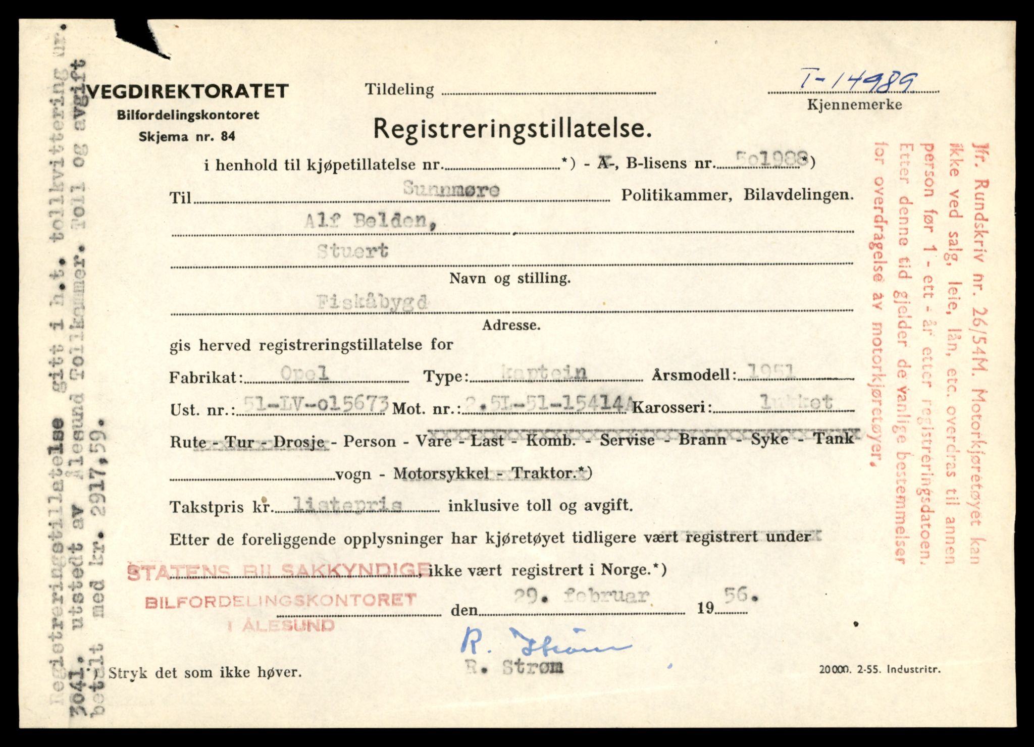 Møre og Romsdal vegkontor - Ålesund trafikkstasjon, AV/SAT-A-4099/F/Fe/L0049: Registreringskort for kjøretøy T 14864 - T 18613, 1927-1998, p. 2997