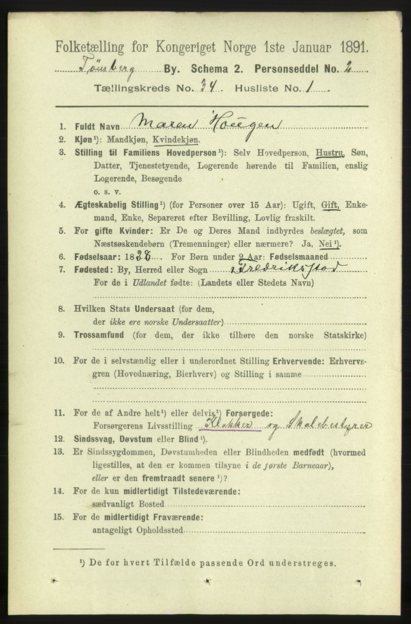 RA, 1891 census for 0705 Tønsberg, 1891, p. 7662