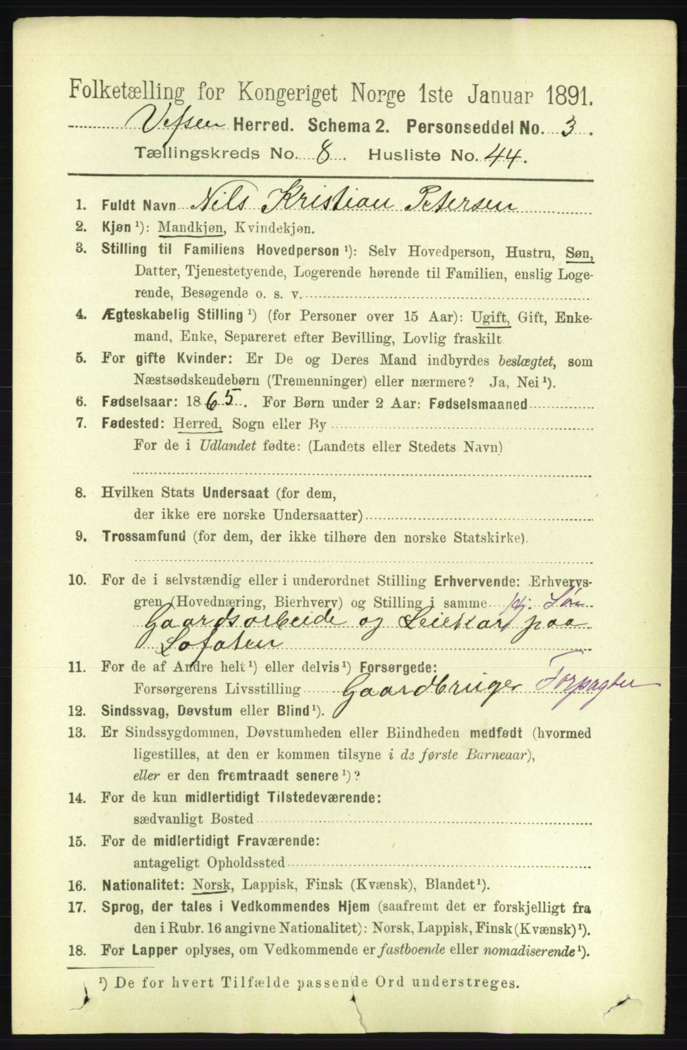 RA, 1891 census for 1824 Vefsn, 1891, p. 4582