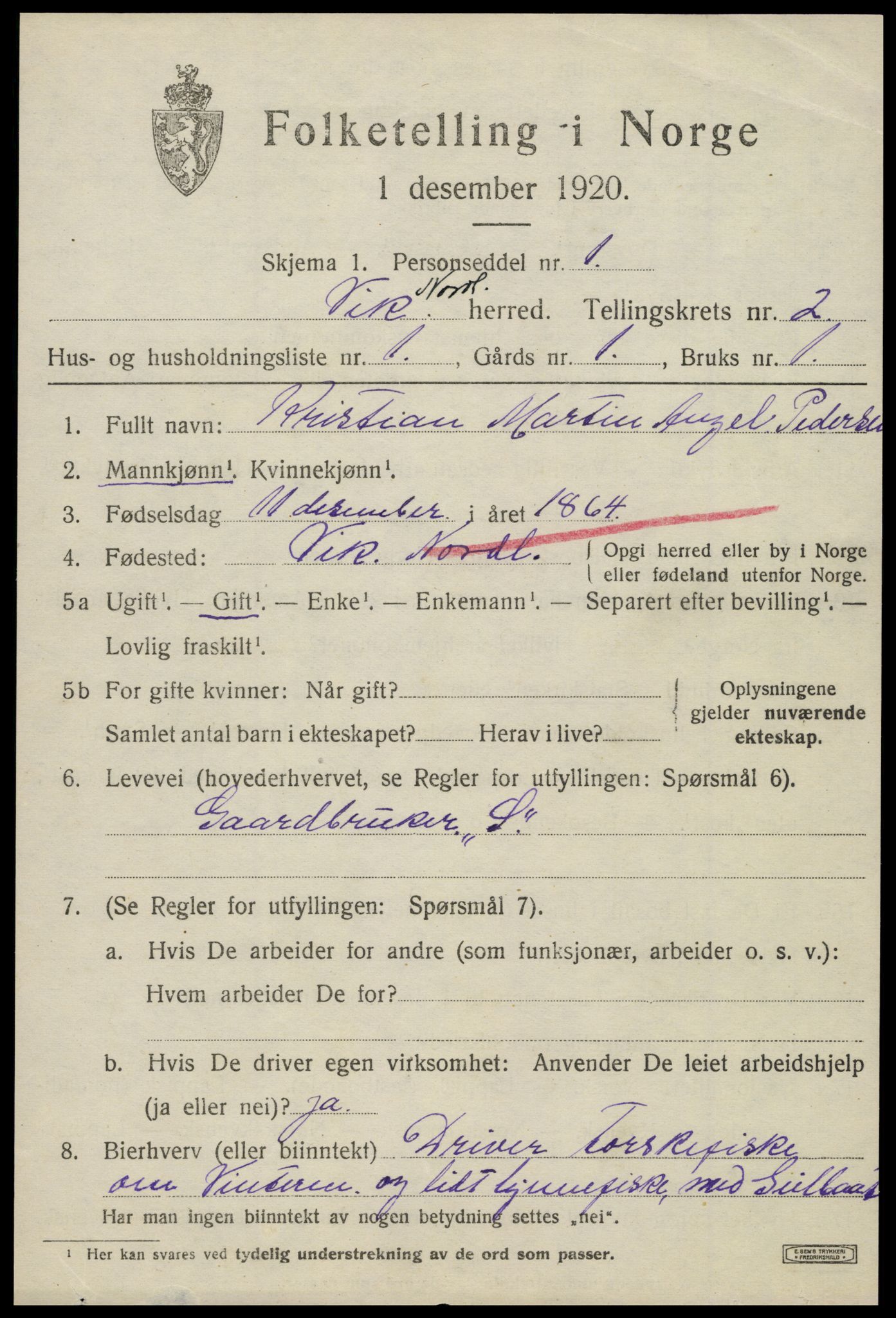 SAT, 1920 census for Vik, 1920, p. 1139