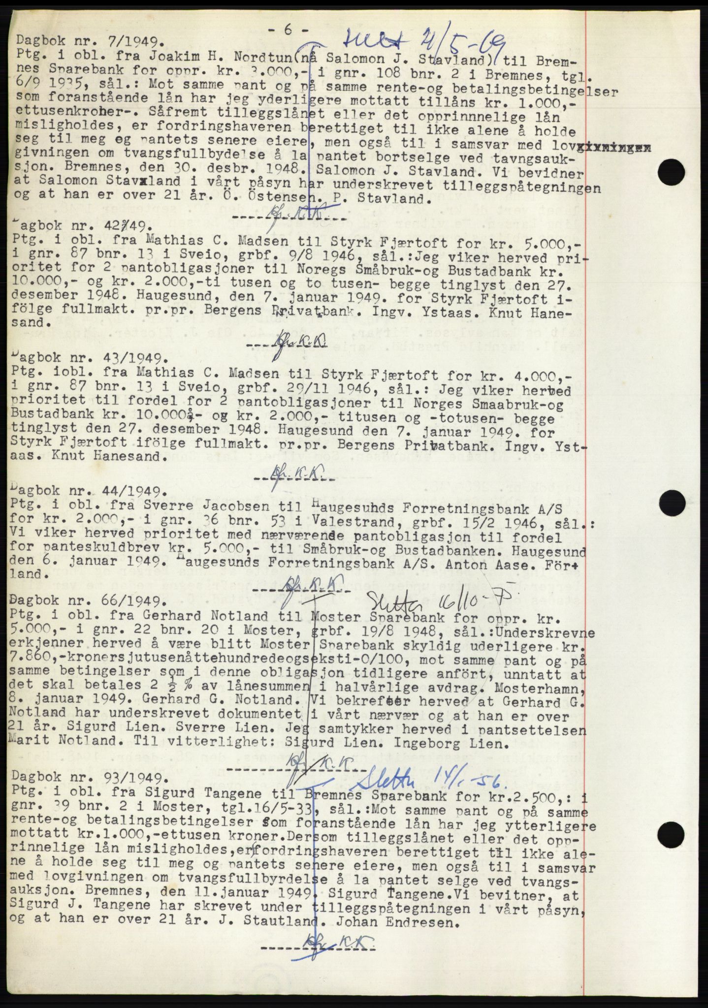 Sunnhordland sorenskrivar, AV/SAB-A-2401: Mortgage book no. B75-79, 1948-1950, Diary no: : 7/1949