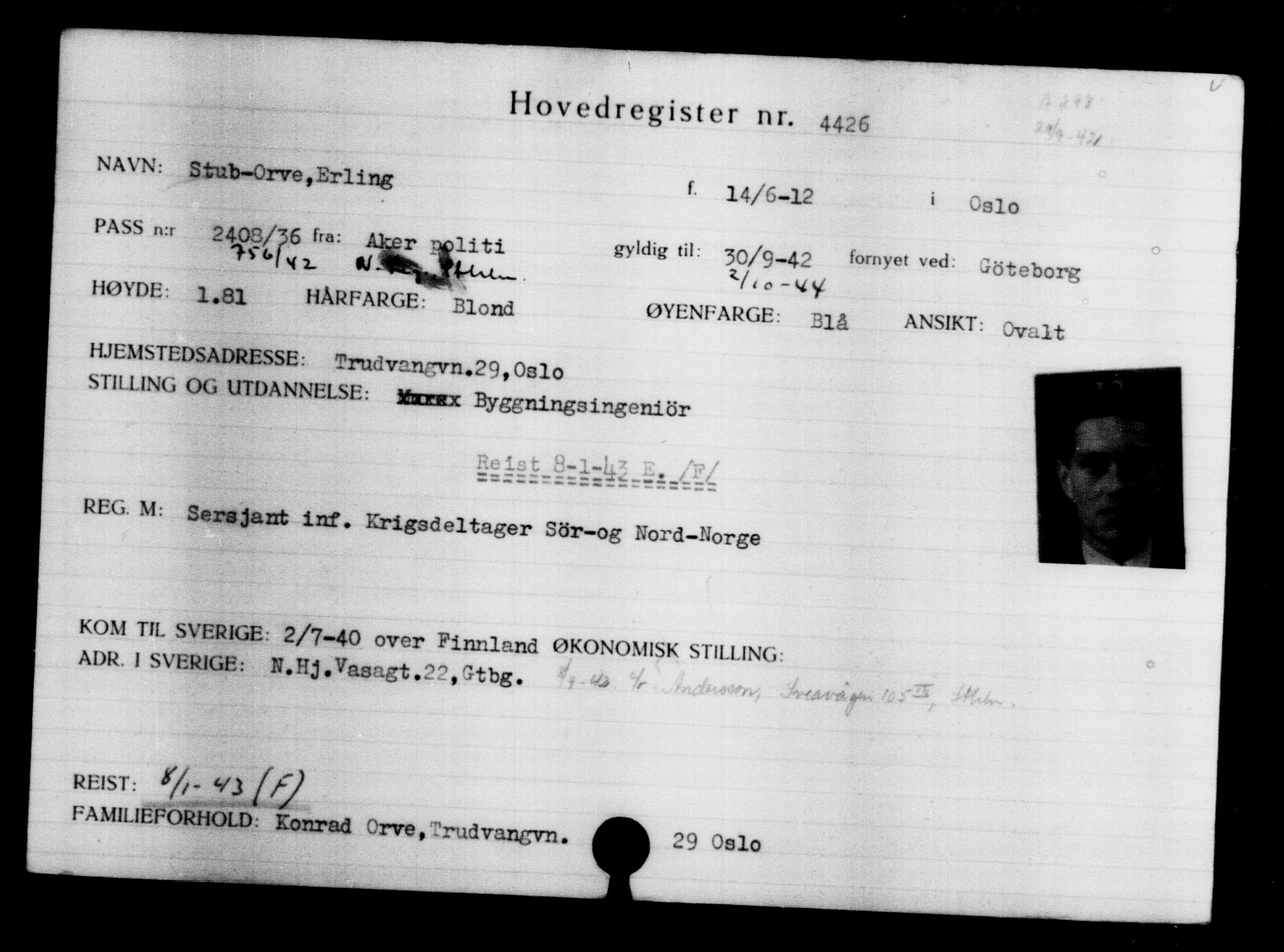Utenriksstasjonene, Legasjonen i Stockholm, Flyktningkontoret, AV/RA-S-6753/V/Va/L0004: Kjesäterkartoteket, flyktninger med registreringsnr. 3496-6610, 1940-1945, p. 1127
