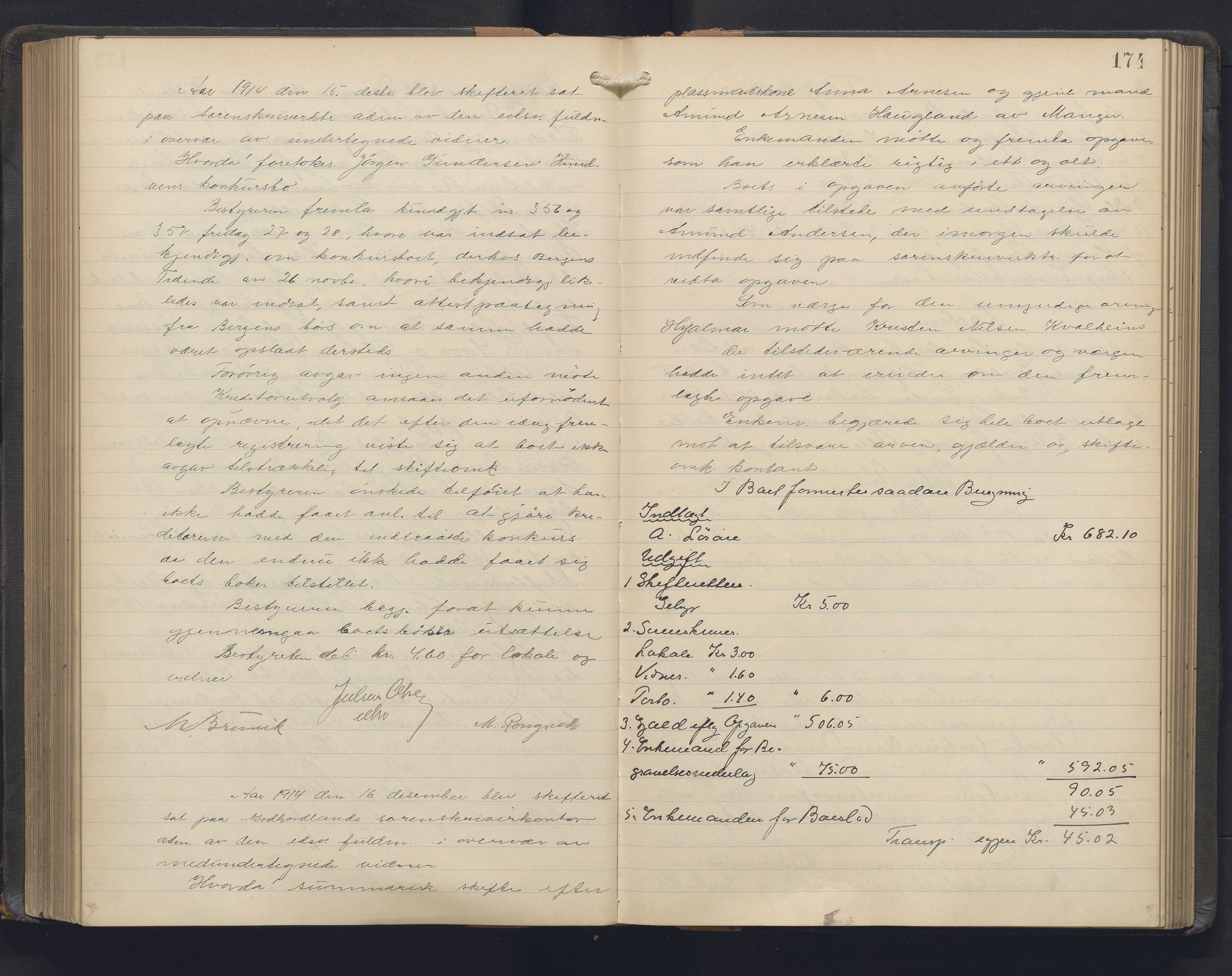 Nordhordland sorenskrivar, AV/SAB-A-2901/1/H/Hc/L0006: Skifteforhandlingsprotokollar, 1911-1917, p. 174