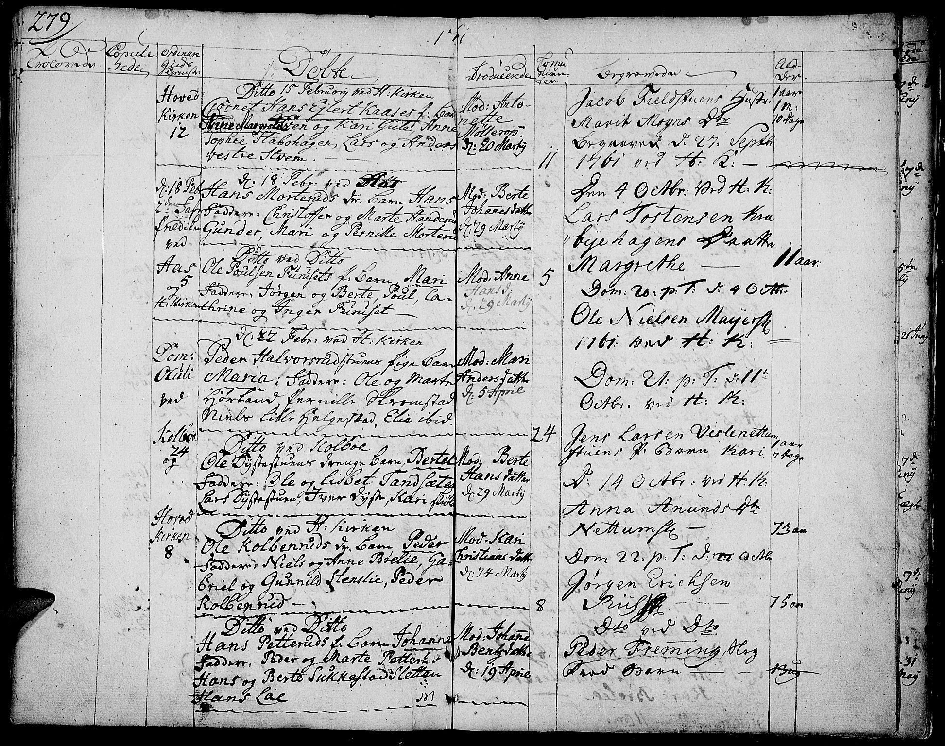 Toten prestekontor, SAH/PREST-102/H/Ha/Haa/L0004: Parish register (official) no. 4, 1751-1761, p. 279