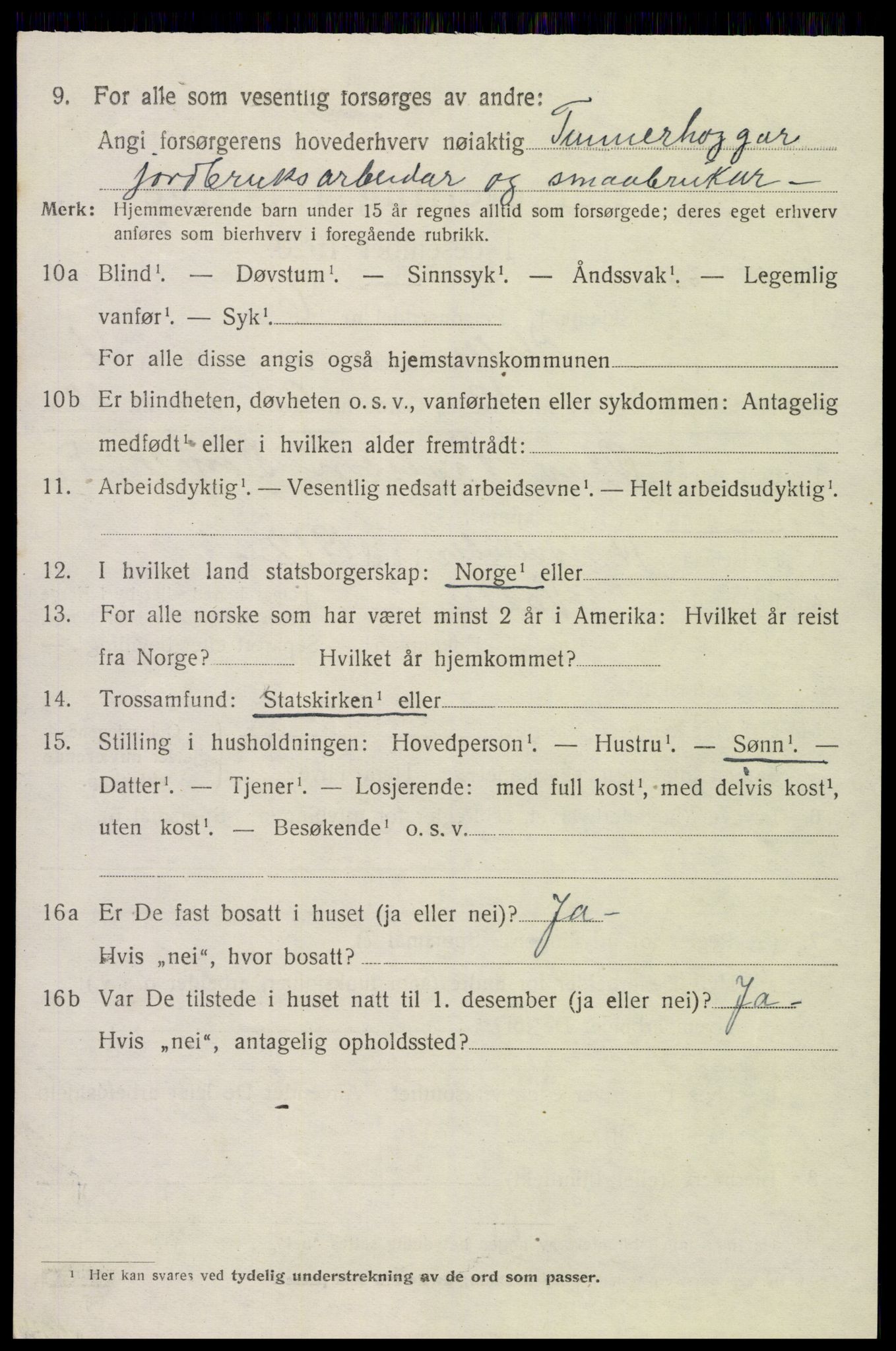 SAK, 1920 census for Valle, 1920, p. 2124