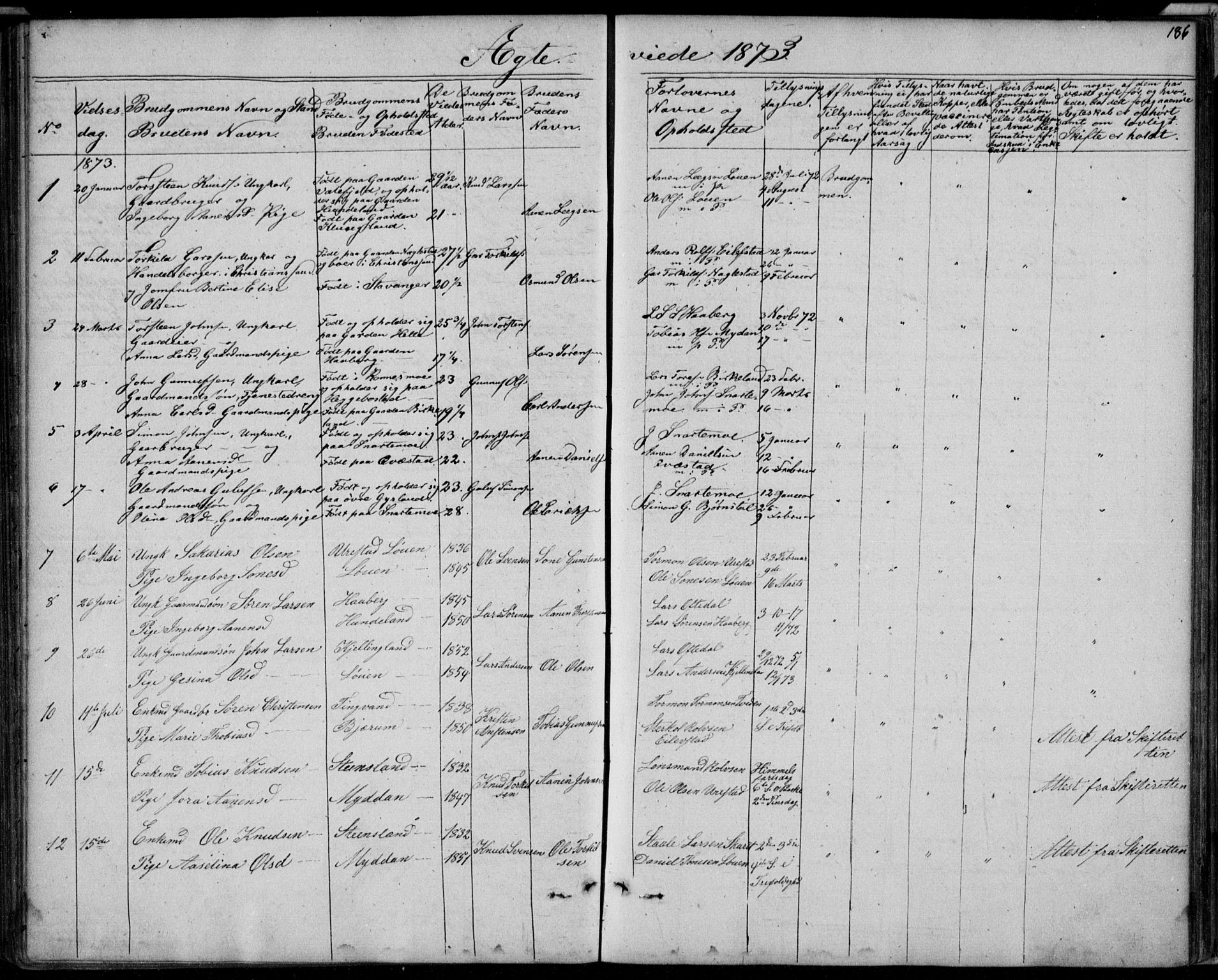 Hægebostad sokneprestkontor, AV/SAK-1111-0024/F/Fb/Fba/L0002: Parish register (copy) no. B 2, 1851-1882, p. 186