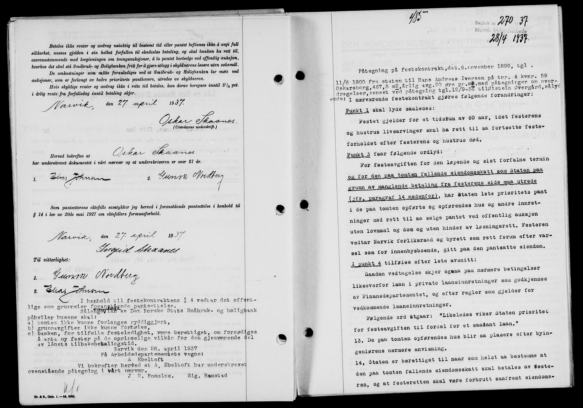 Narvik sorenskriveri, SAT/A-0002/1/2/2C/2Ca/L0011: Mortgage book no. 14, 1935-1937, Deed date: 28.04.1937