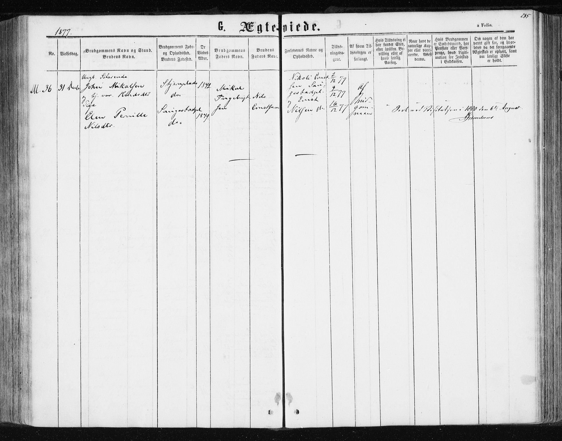 Ministerialprotokoller, klokkerbøker og fødselsregistre - Nord-Trøndelag, AV/SAT-A-1458/741/L0394: Parish register (official) no. 741A08, 1864-1877, p. 285