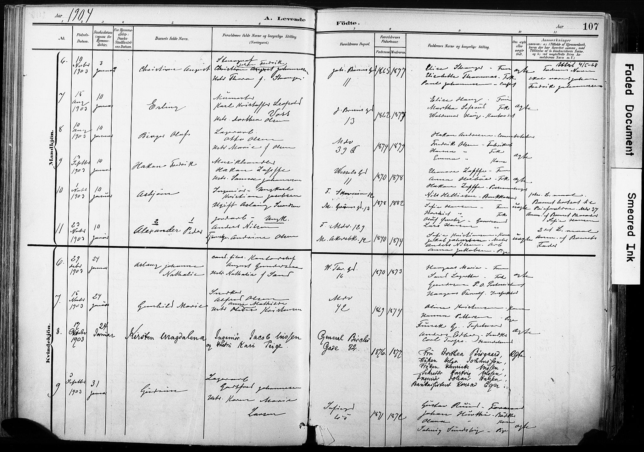 Gamle Aker prestekontor Kirkebøker, SAO/A-10617a/F/L0013: Parish register (official) no. 13, 1901-1908, p. 107