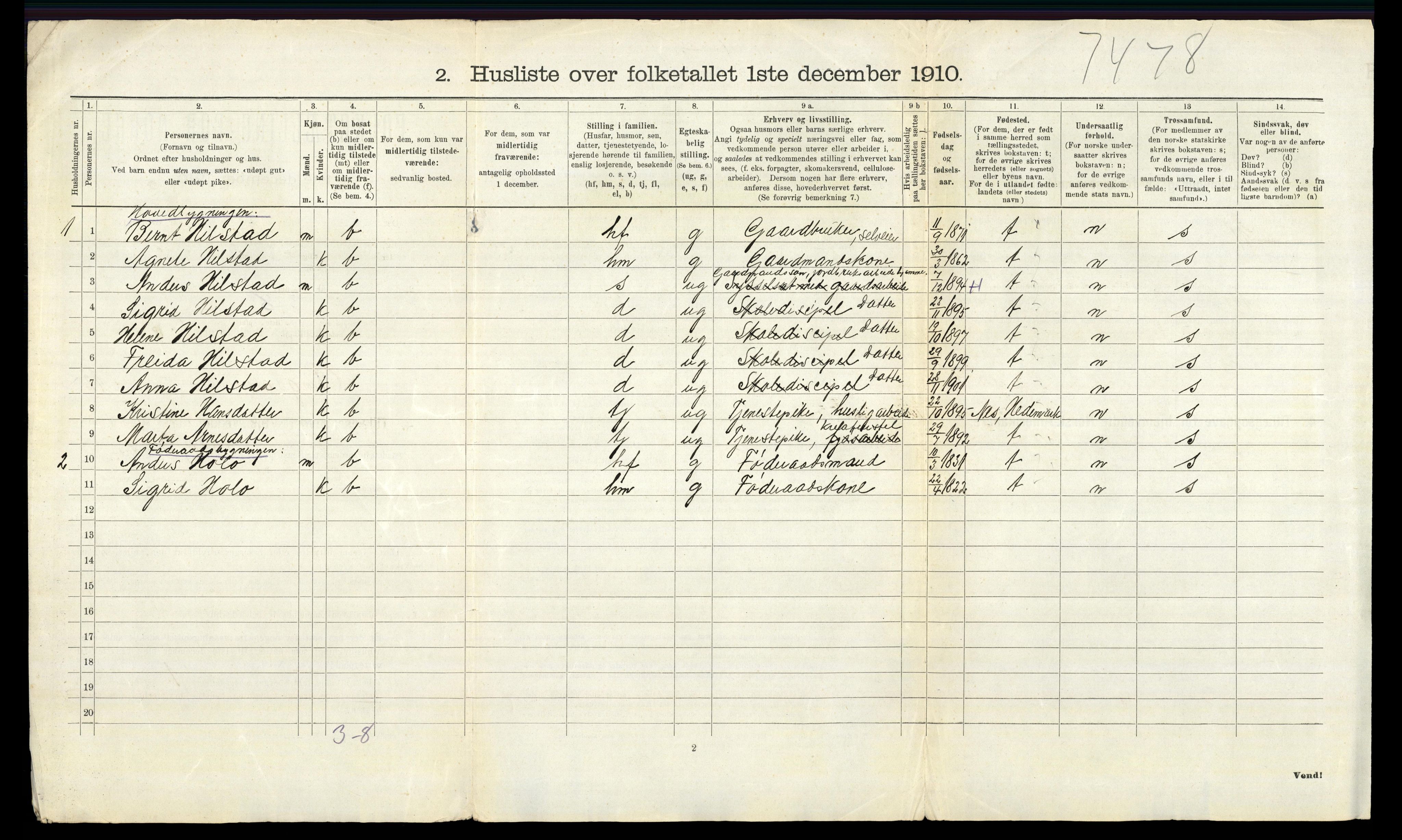 RA, 1910 census for Ringsaker, 1910, p. 2222