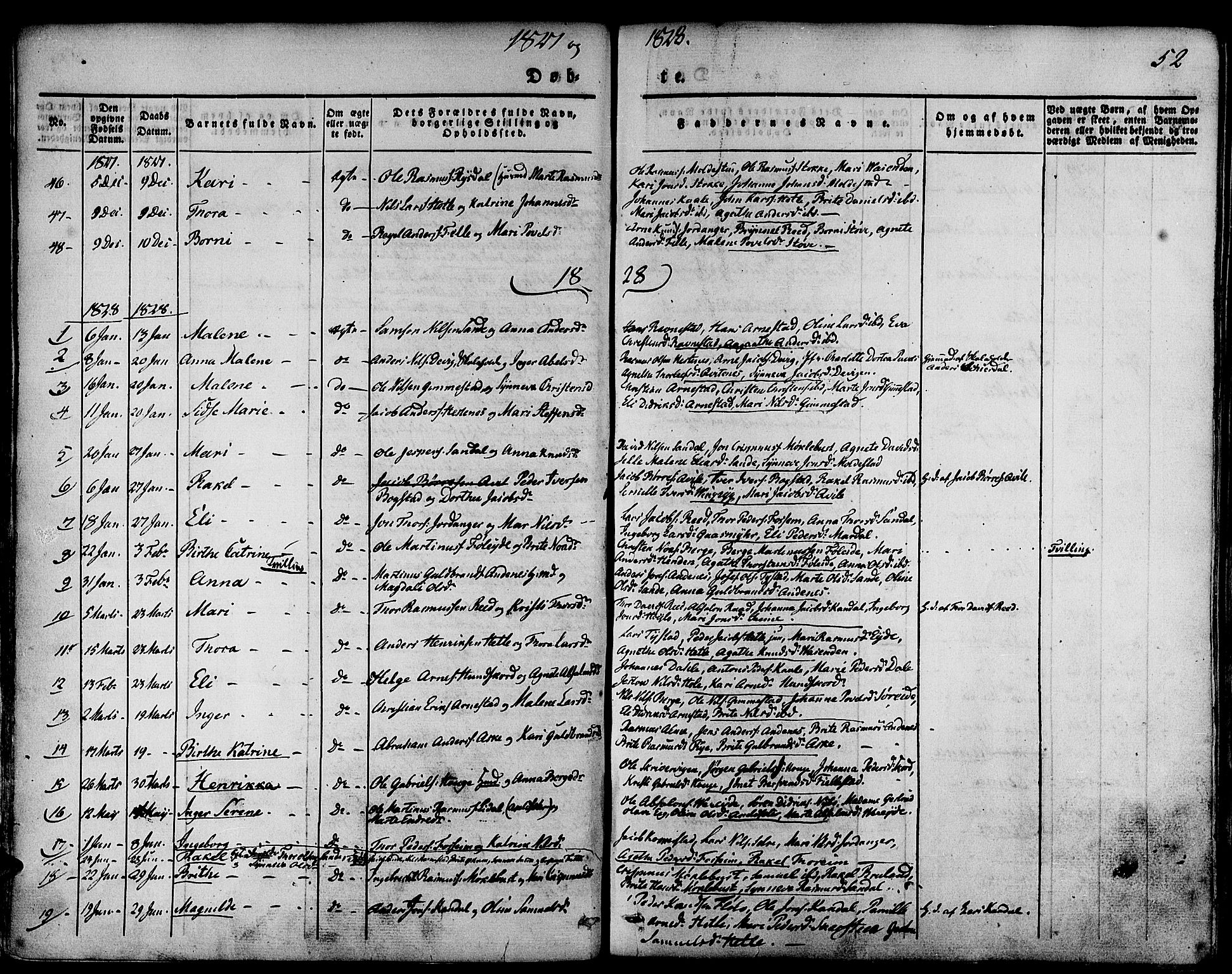 Gloppen sokneprestembete, SAB/A-80101/H/Haa/Haaa/L0007: Parish register (official) no. A 7, 1827-1837, p. 52