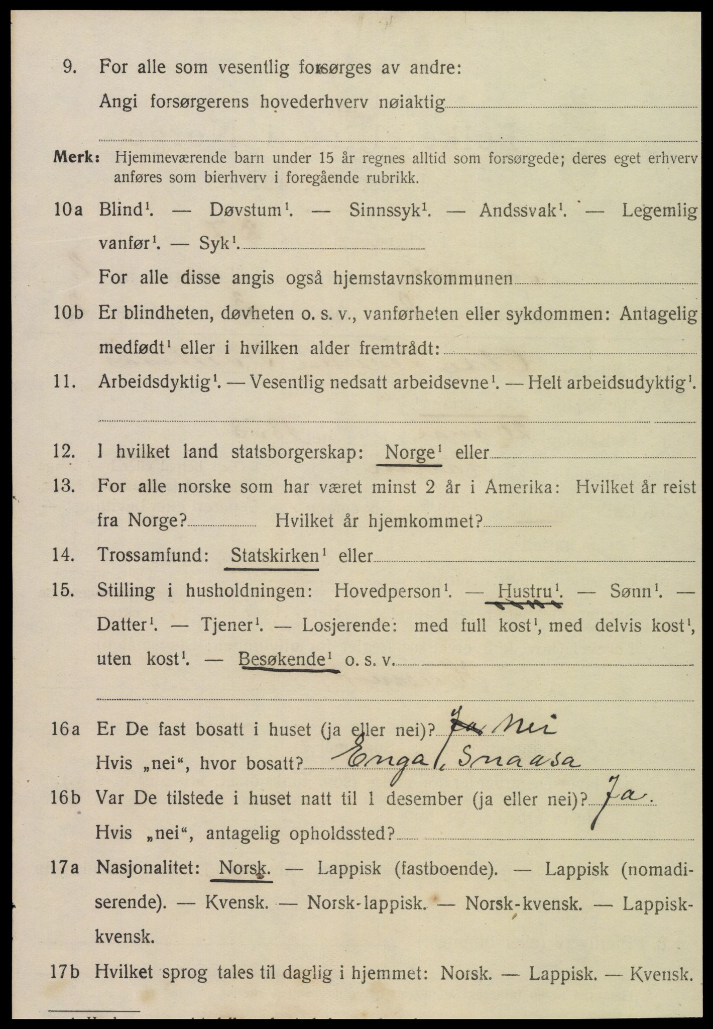 SAT, 1920 census for Snåsa, 1920, p. 1211
