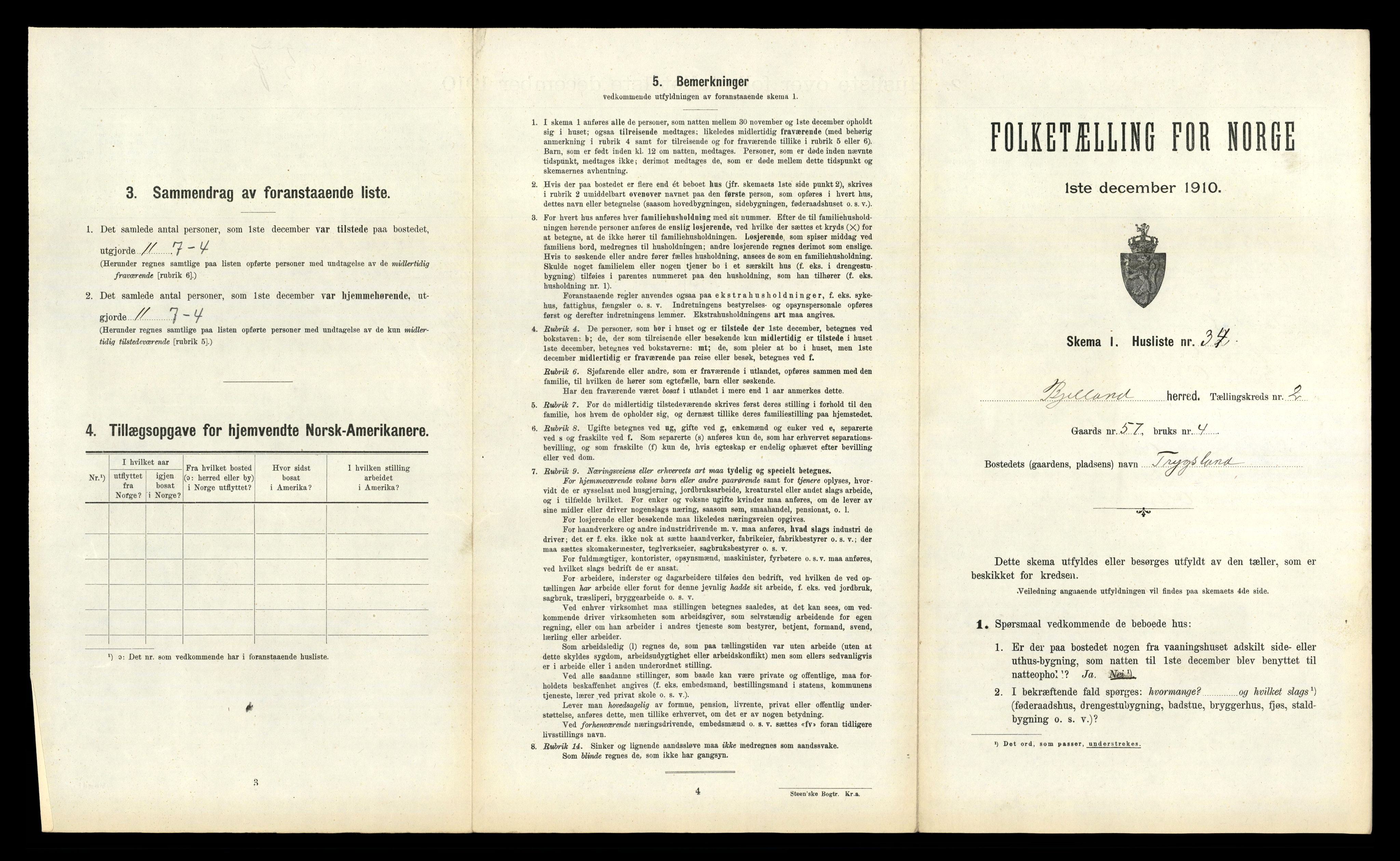 RA, 1910 census for Bjelland, 1910, p. 164