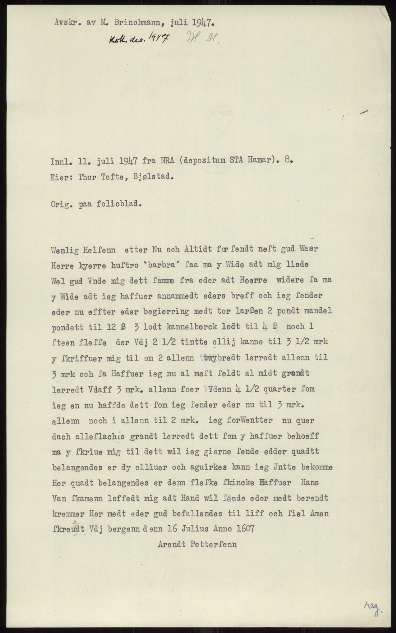 Samlinger til kildeutgivelse, Diplomavskriftsamlingen, AV/RA-EA-4053/H/Ha, p. 255