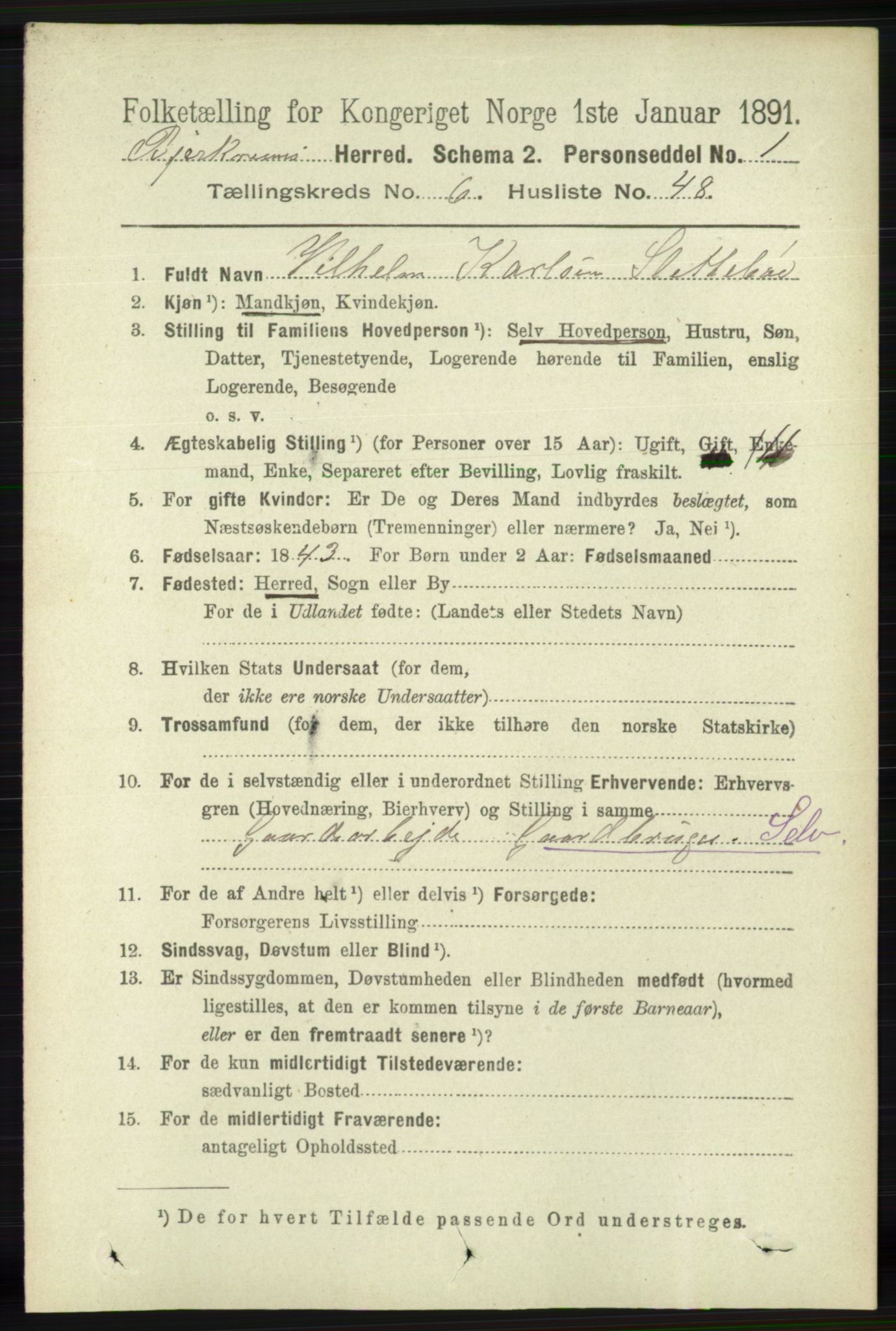 RA, 1891 census for 1114 Bjerkreim, 1891, p. 2412