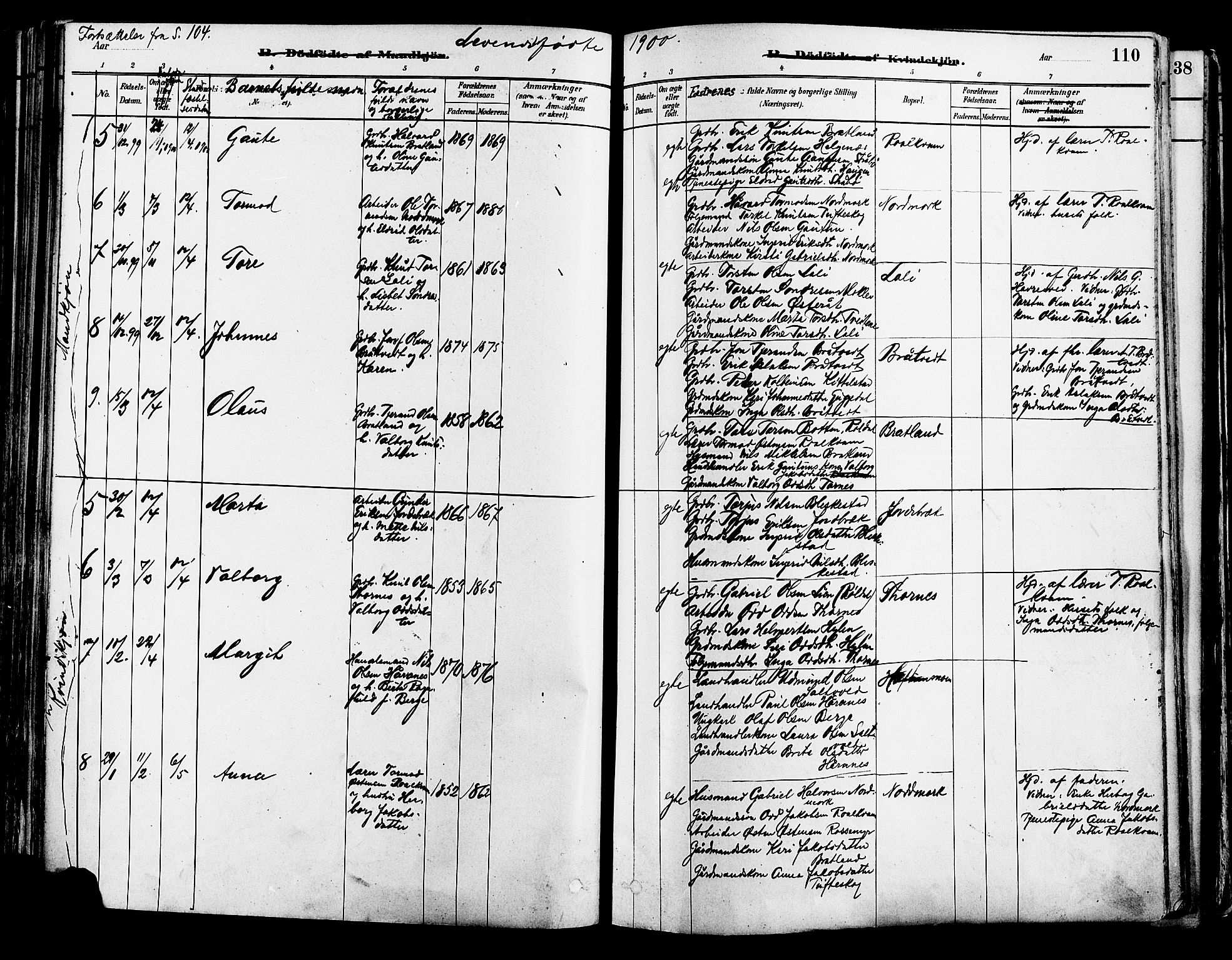 Suldal sokneprestkontor, AV/SAST-A-101845/01/IV/L0011: Parish register (official) no. A 11, 1878-1900, p. 110