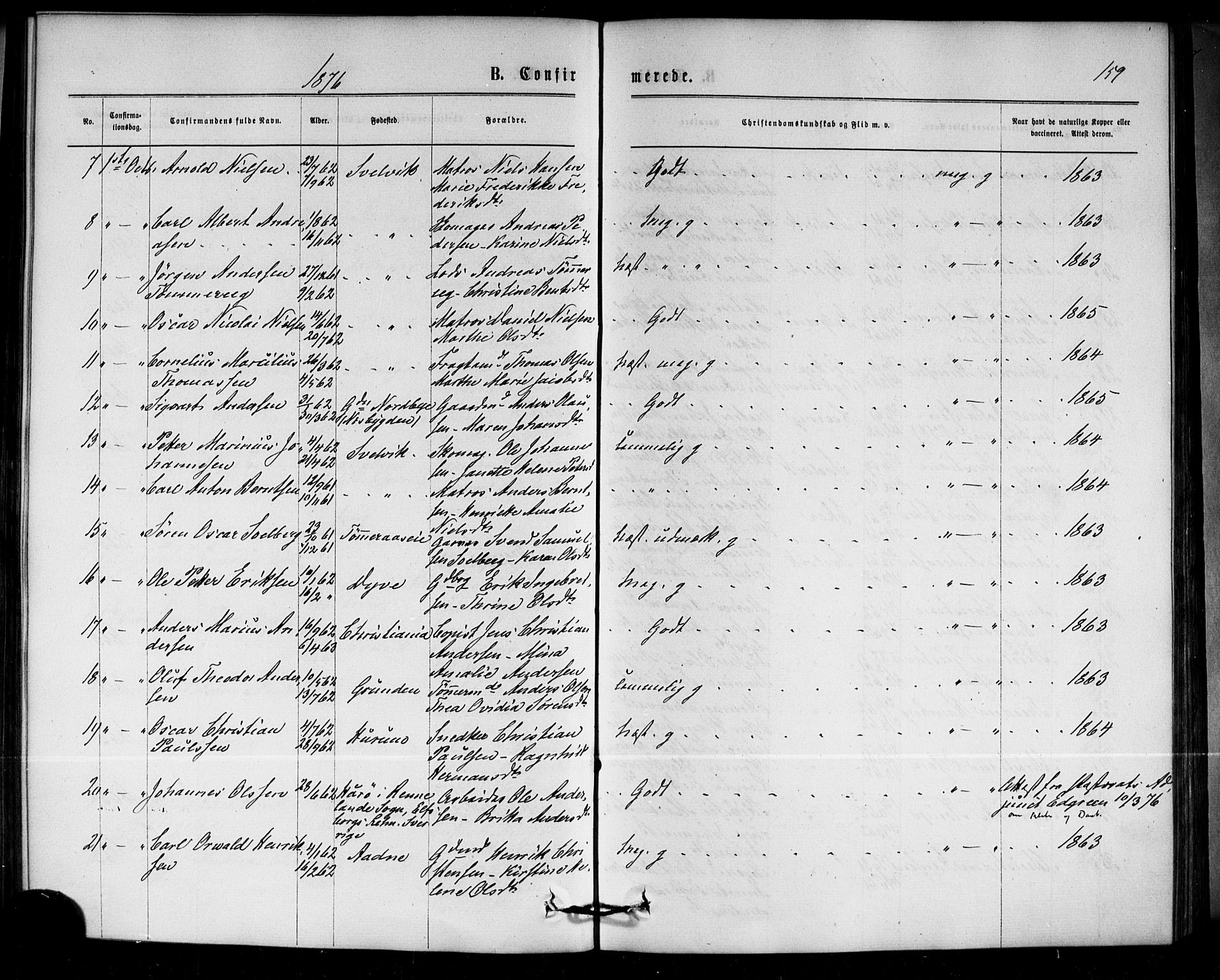 Strømm kirkebøker, AV/SAKO-A-322/F/Fa/L0002: Parish register (official) no. I 2, 1870-1877, p. 159