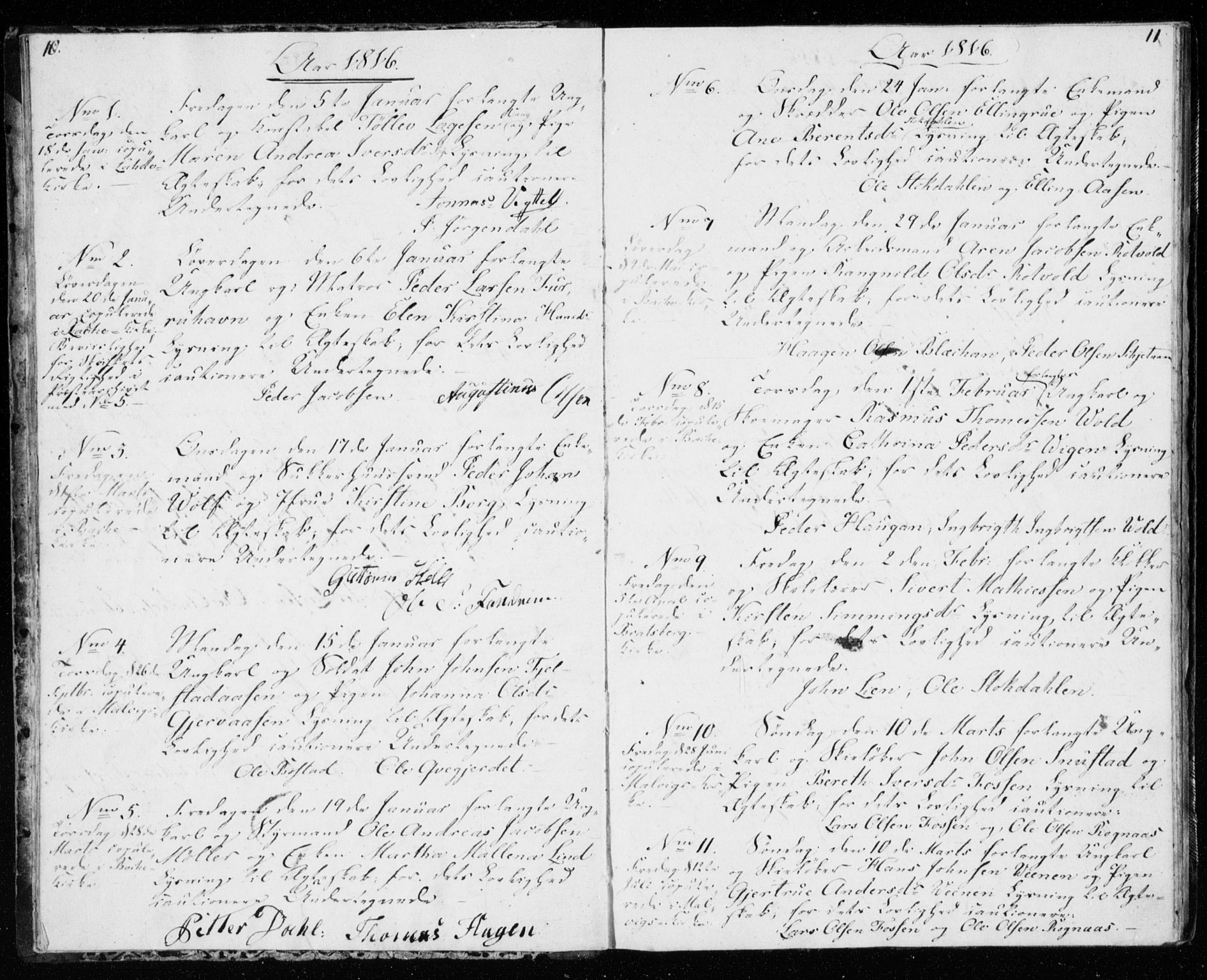 Ministerialprotokoller, klokkerbøker og fødselsregistre - Sør-Trøndelag, SAT/A-1456/606/L0295: Banns register no. 606A10, 1815-1833, p. 10-11