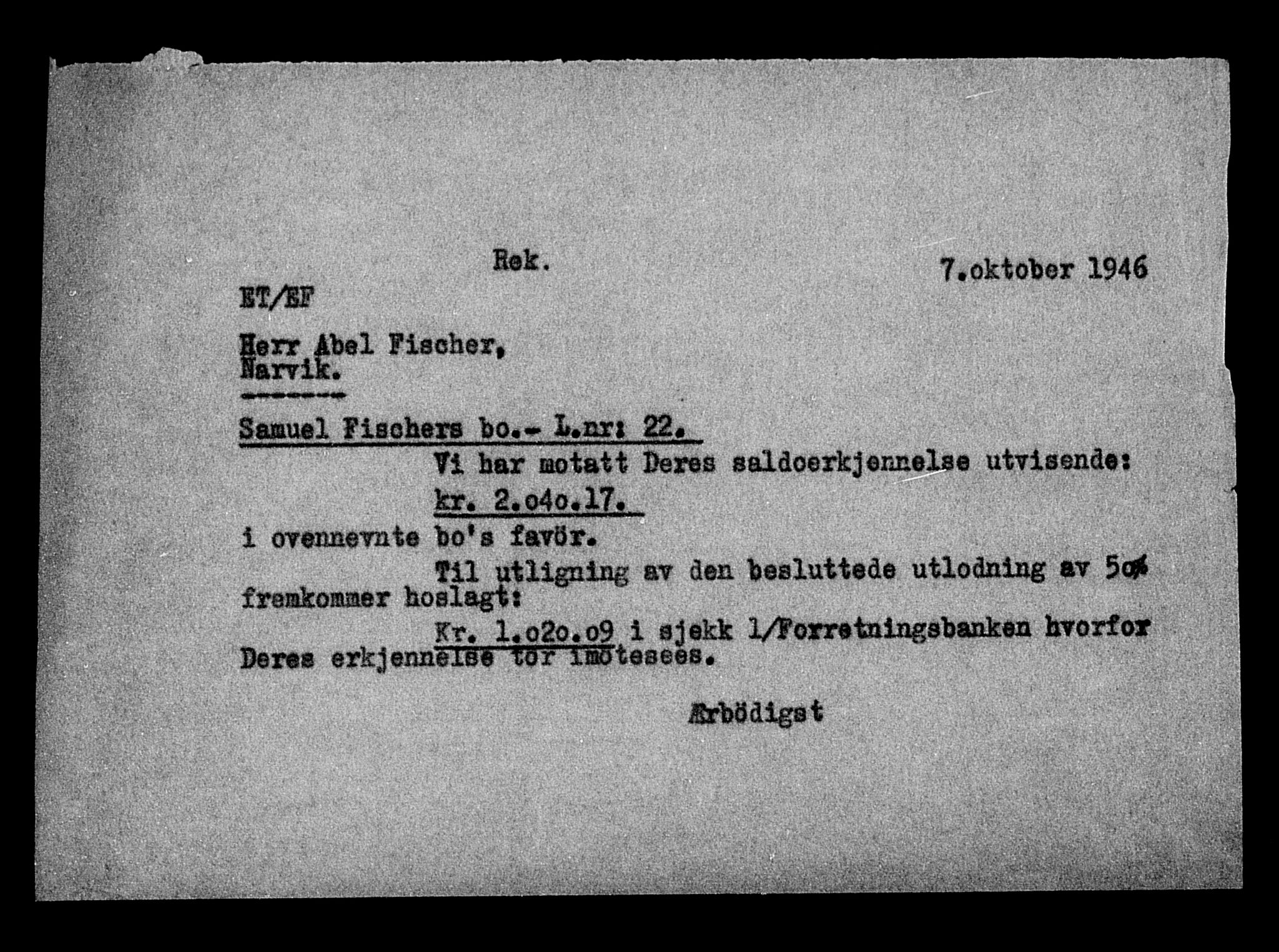 Justisdepartementet, Tilbakeføringskontoret for inndratte formuer, AV/RA-S-1564/H/Hc/Hcb/L0913: --, 1945-1947, p. 36