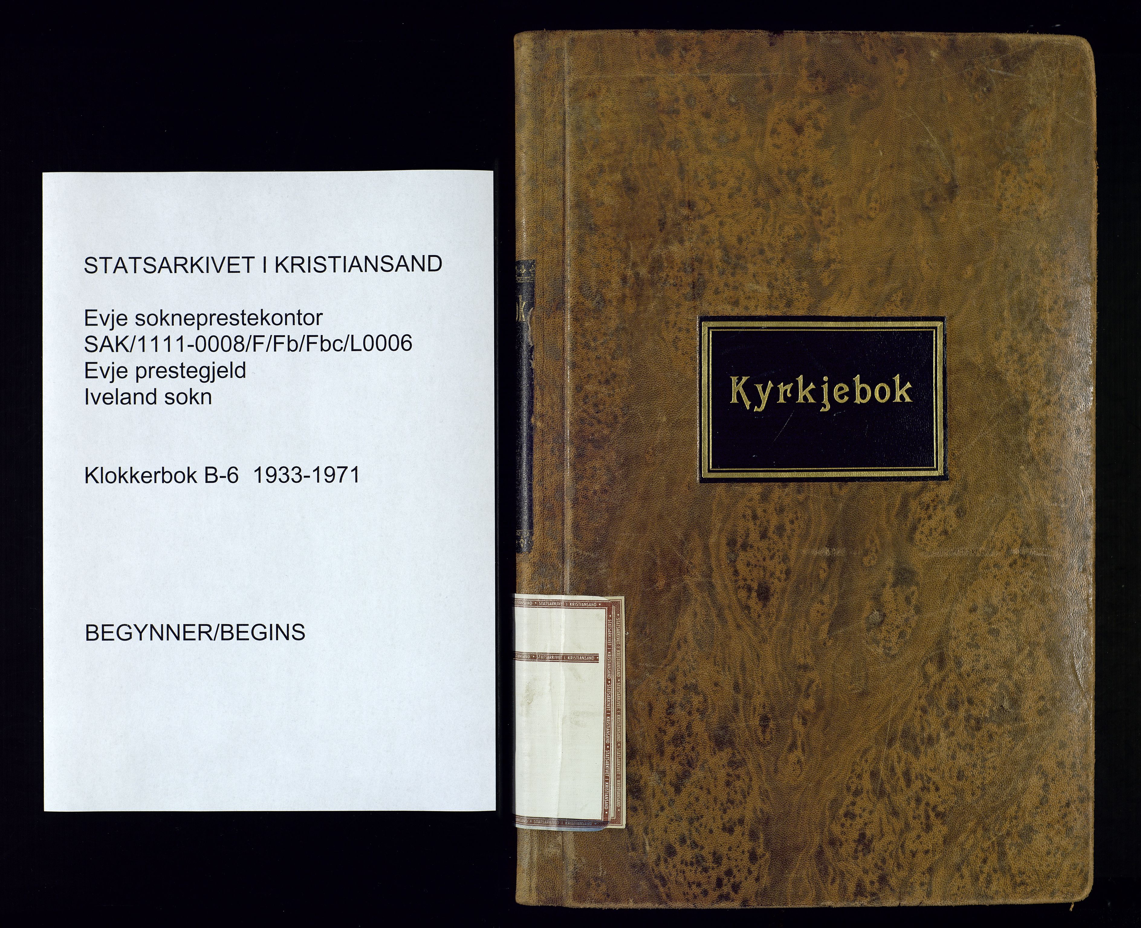 Evje sokneprestkontor, AV/SAK-1111-0008/F/Fb/Fbc/L0006: Parish register (copy) no. B-6, 1933-1971