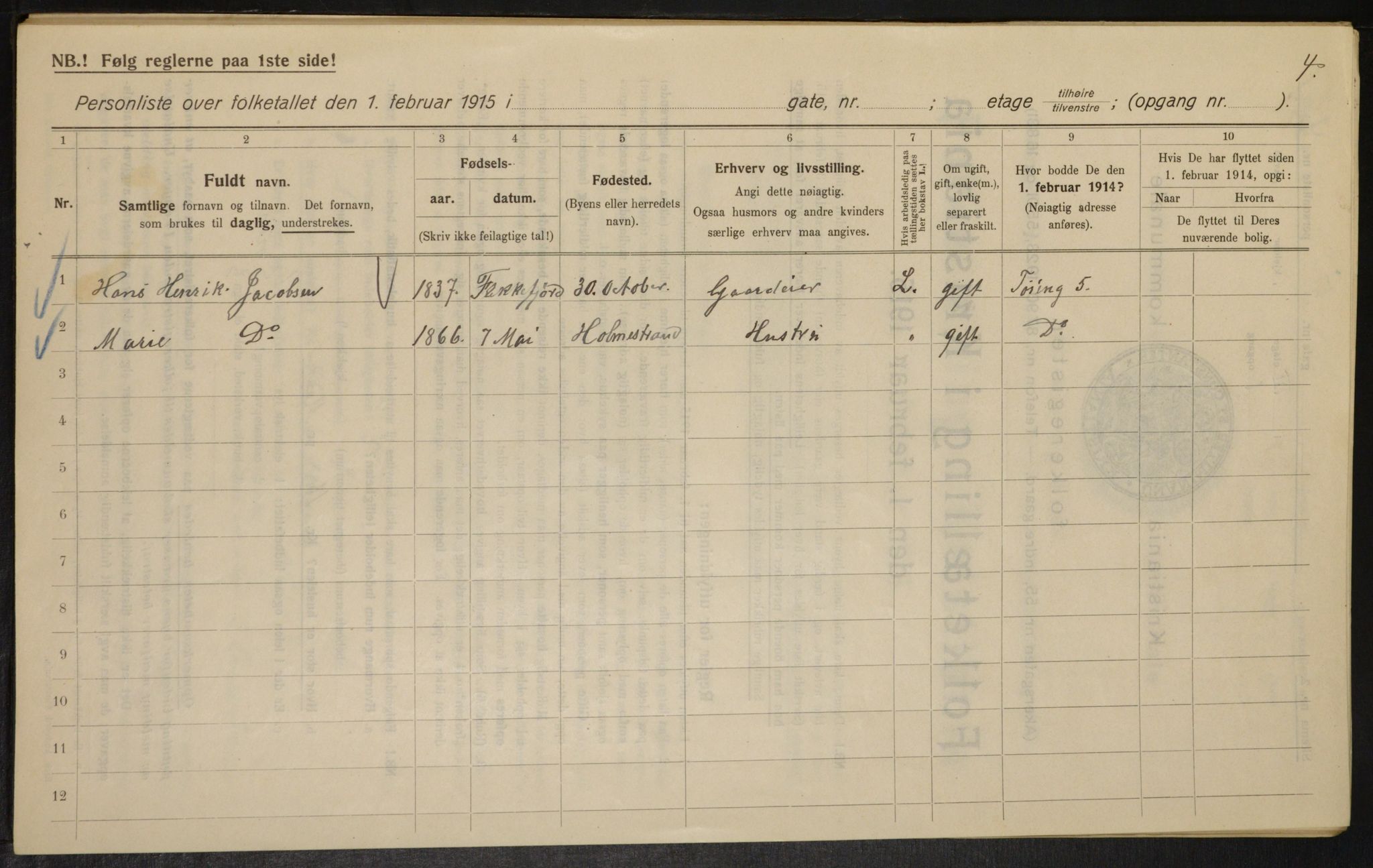 OBA, Municipal Census 1915 for Kristiania, 1915, p. 117711