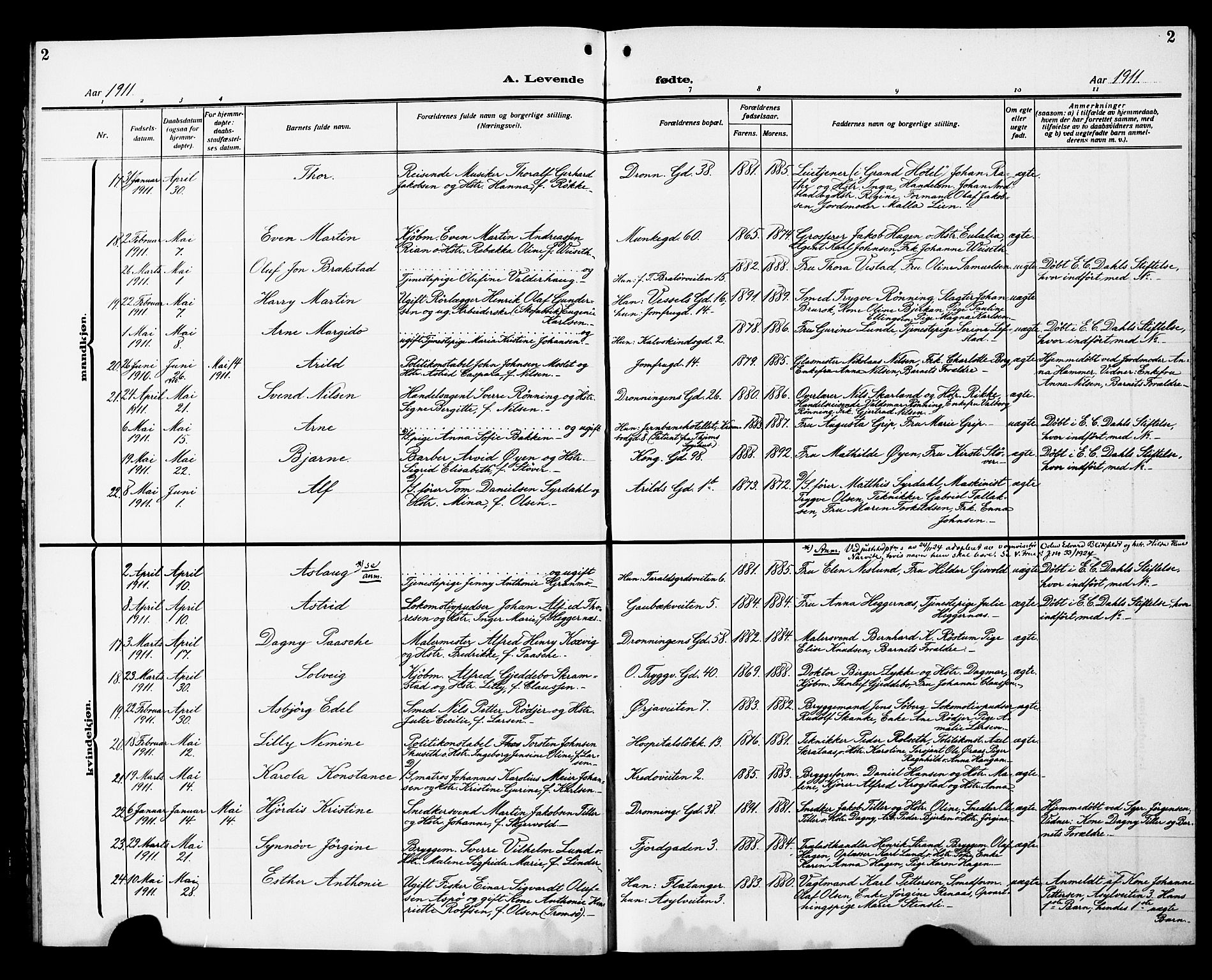 Ministerialprotokoller, klokkerbøker og fødselsregistre - Sør-Trøndelag, SAT/A-1456/602/L0147: Parish register (copy) no. 602C15, 1911-1924, p. 2