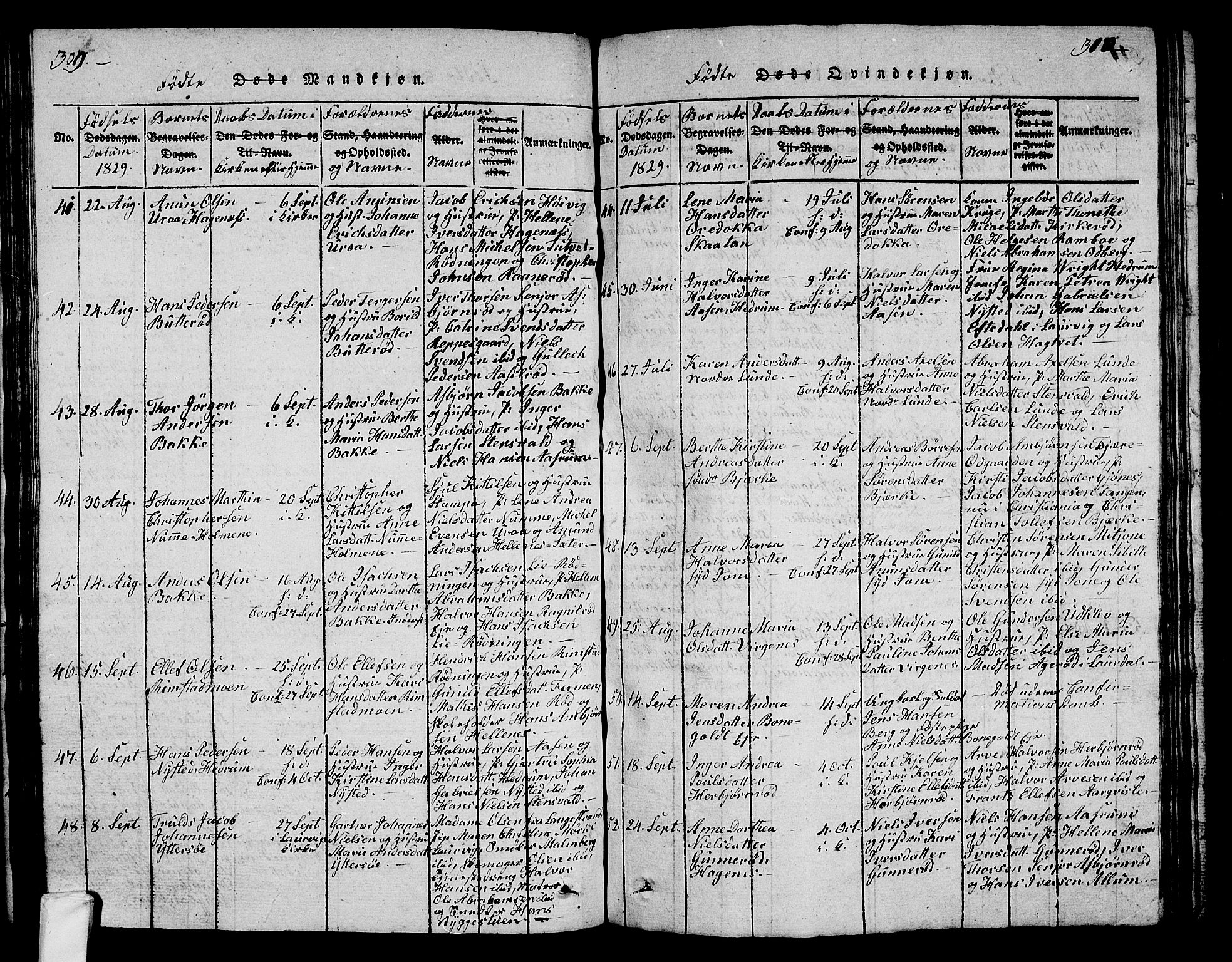 Hedrum kirkebøker, AV/SAKO-A-344/G/Ga/L0003: Parish register (copy) no. I 3, 1817-1835, p. 309-310